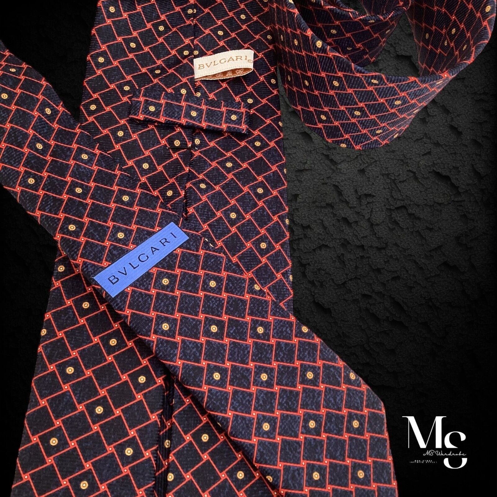 Bvlgari BVLGARI SEVENFOLD Navy Red Geometric Silk Tie Made In Italy Size ONE SIZE - 7 Thumbnail