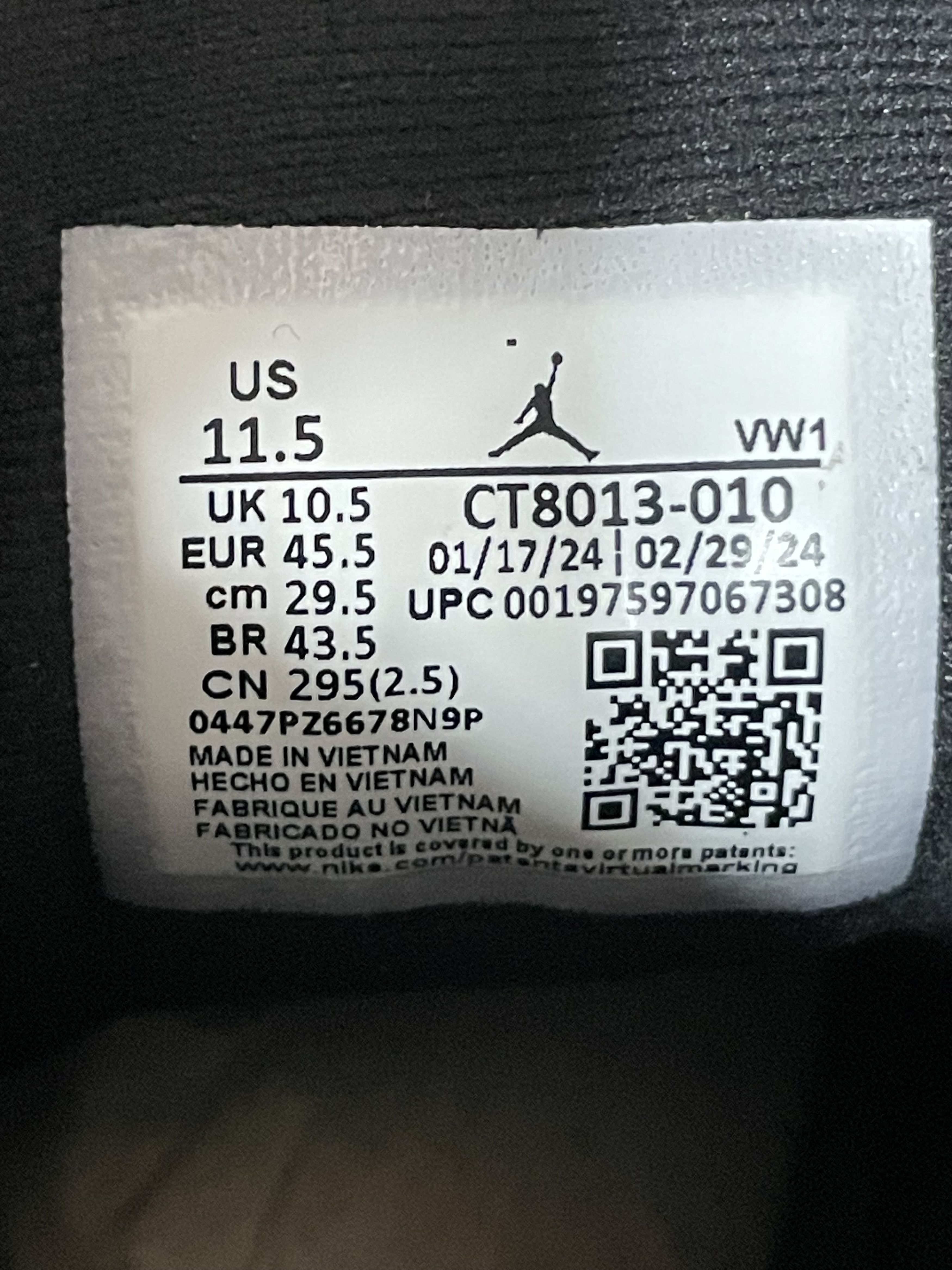 Jordan Brand Air Jordan 12 Retro 'Black/Wolf Grey-White' CT8013 010 Size US 11.5 / EU 44-45 - 8 Thumbnail