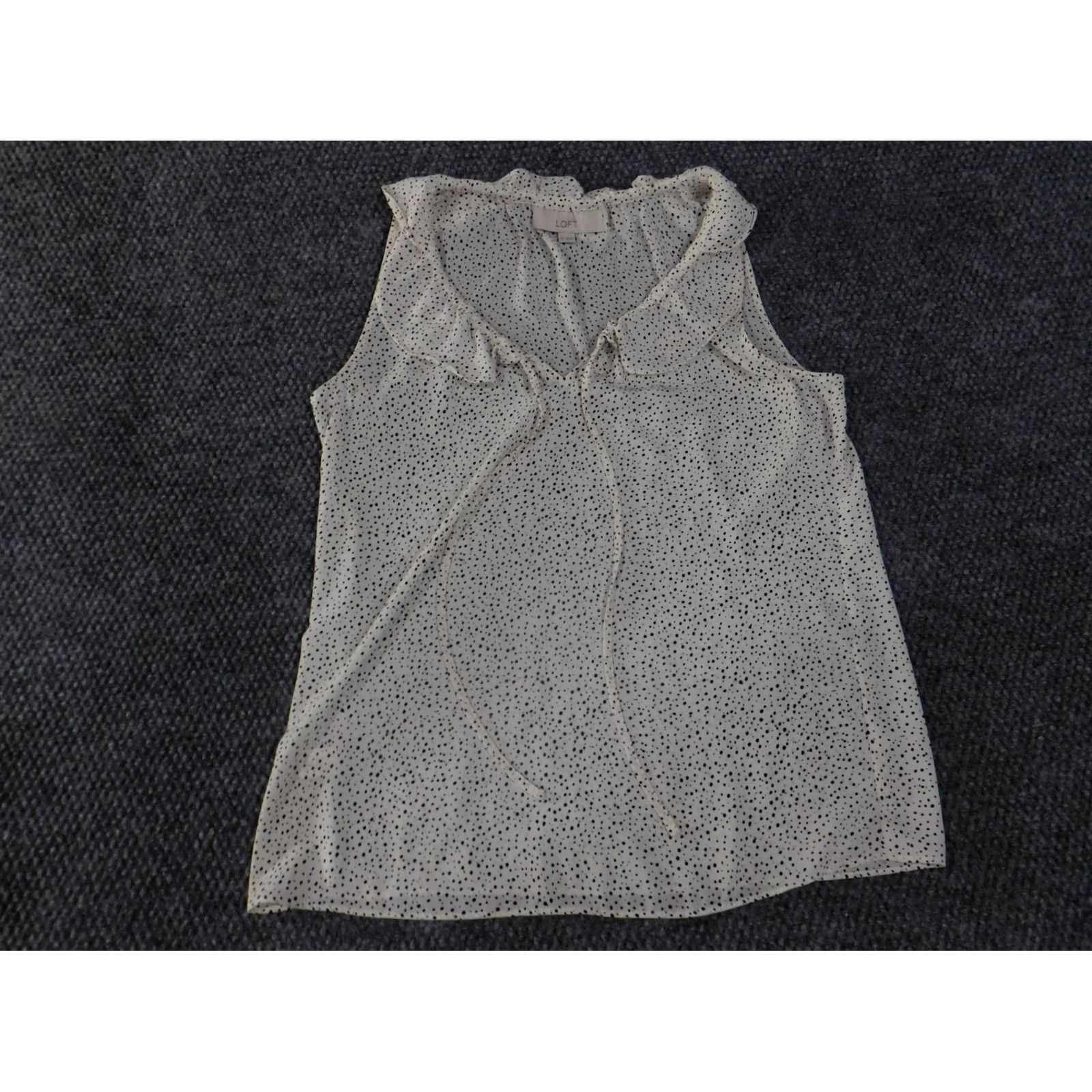 Ann Taylor Loft Ann Taylor Blouse Womens XS White Polka Dot Sleeveless Round Neck Ruffle Pullover Size XS / US 0-2 / IT 36-38 - 3 Thumbnail
