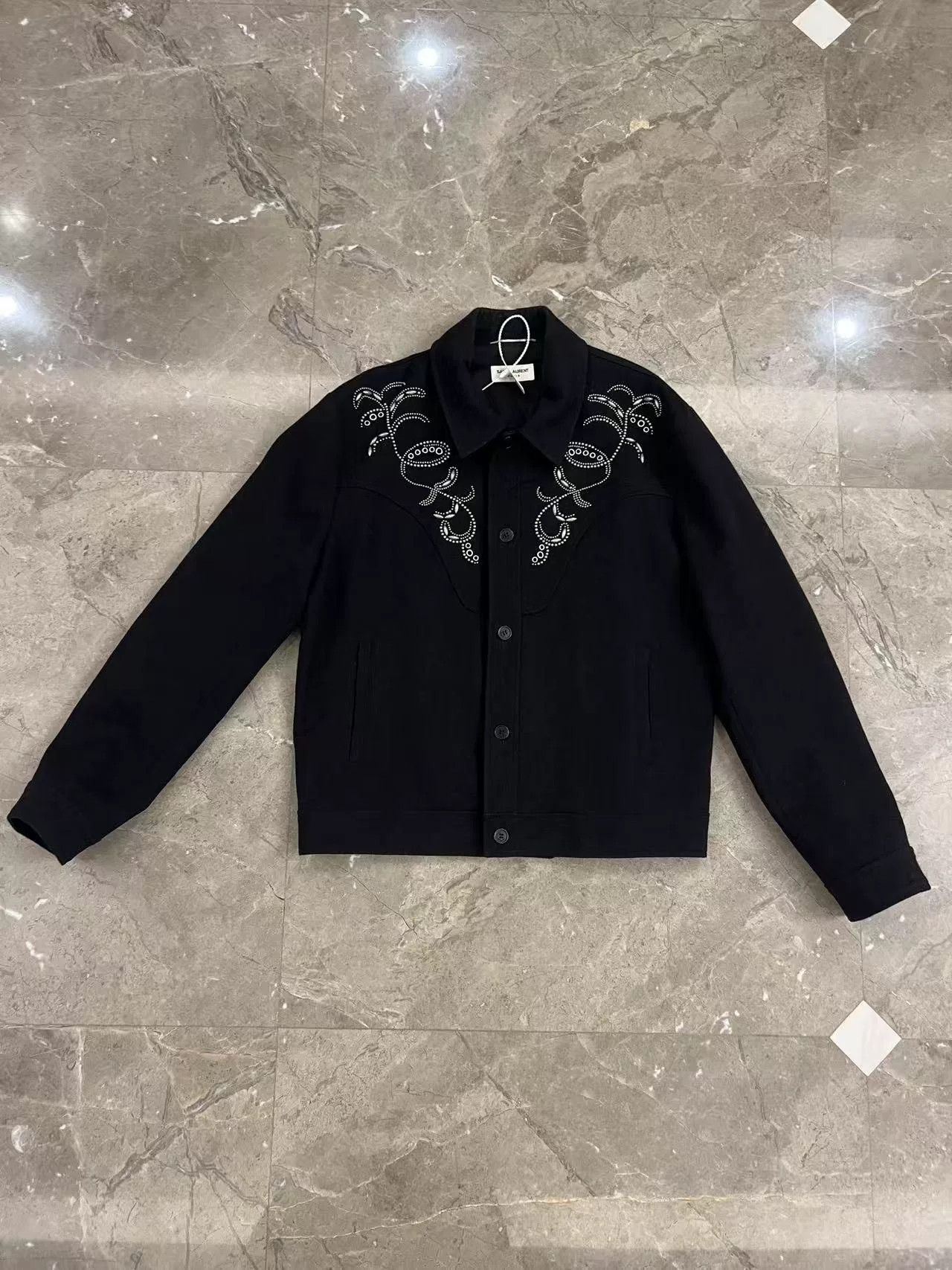 Saint Laurent Paris Saint Laurent Black Embellished Wool Jacket Size US L / EU 52-54 / 3 - 1 Thumbnail