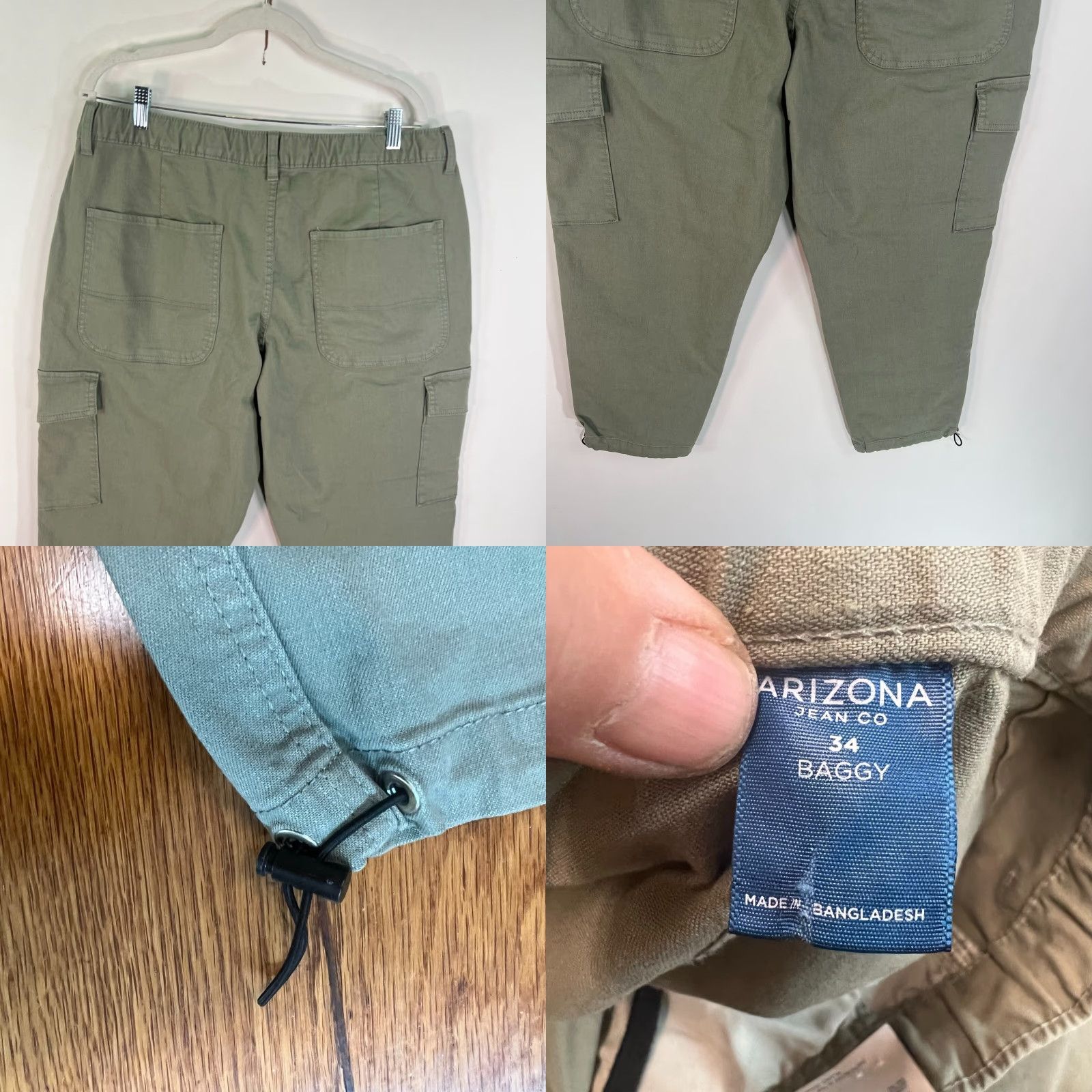 Vintage Arizona Cargo Pants Womens Size 34 Canvas Cotton Green Pockets Drawstring 36x27 90s Style Womens Size 24" / US 00 / IT 34 - 8 Thumbnail