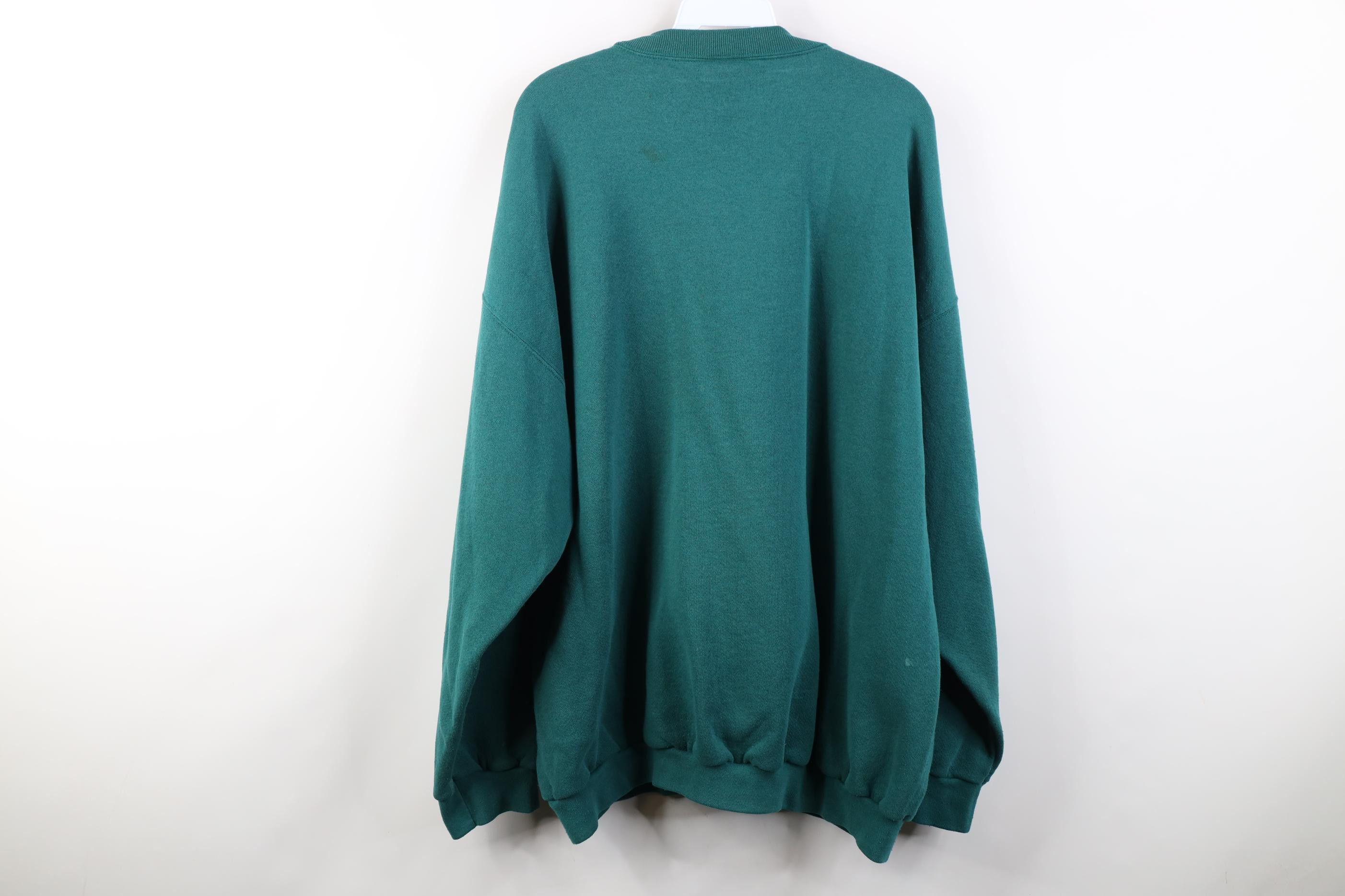 Vintage Vintage 90s Streetwear Blank Crewneck Sweatshirt Teal Green Size US XXL / EU 58 / 5 - 14 Thumbnail