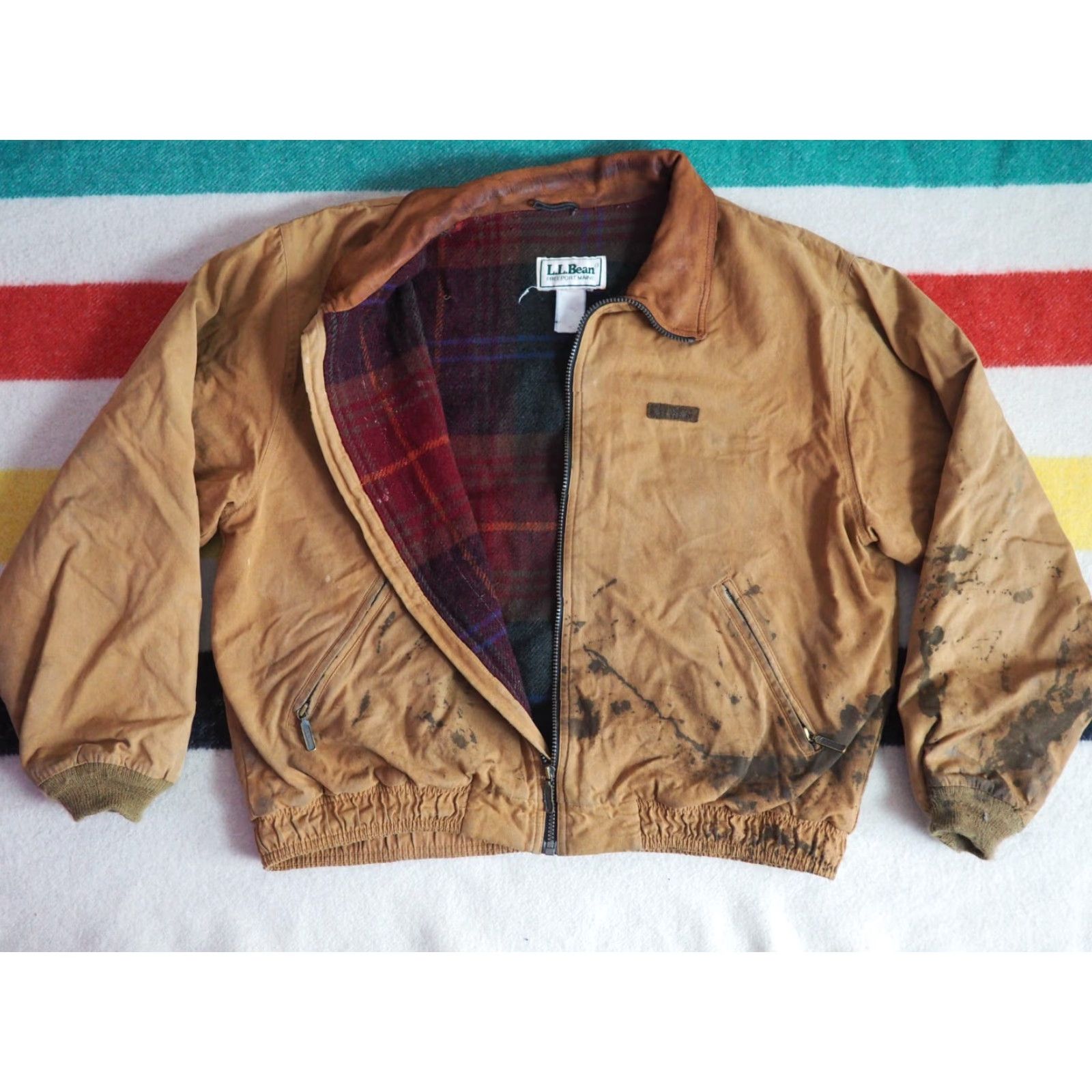 Vintage VINTAGE L.L.Bean CHORE Jacket Mens XL Tan Canvas Wool Lined Distressed Bomber 1980s Outdoor Outdoor Size US XL / EU 56 / 4 - 3 Thumbnail