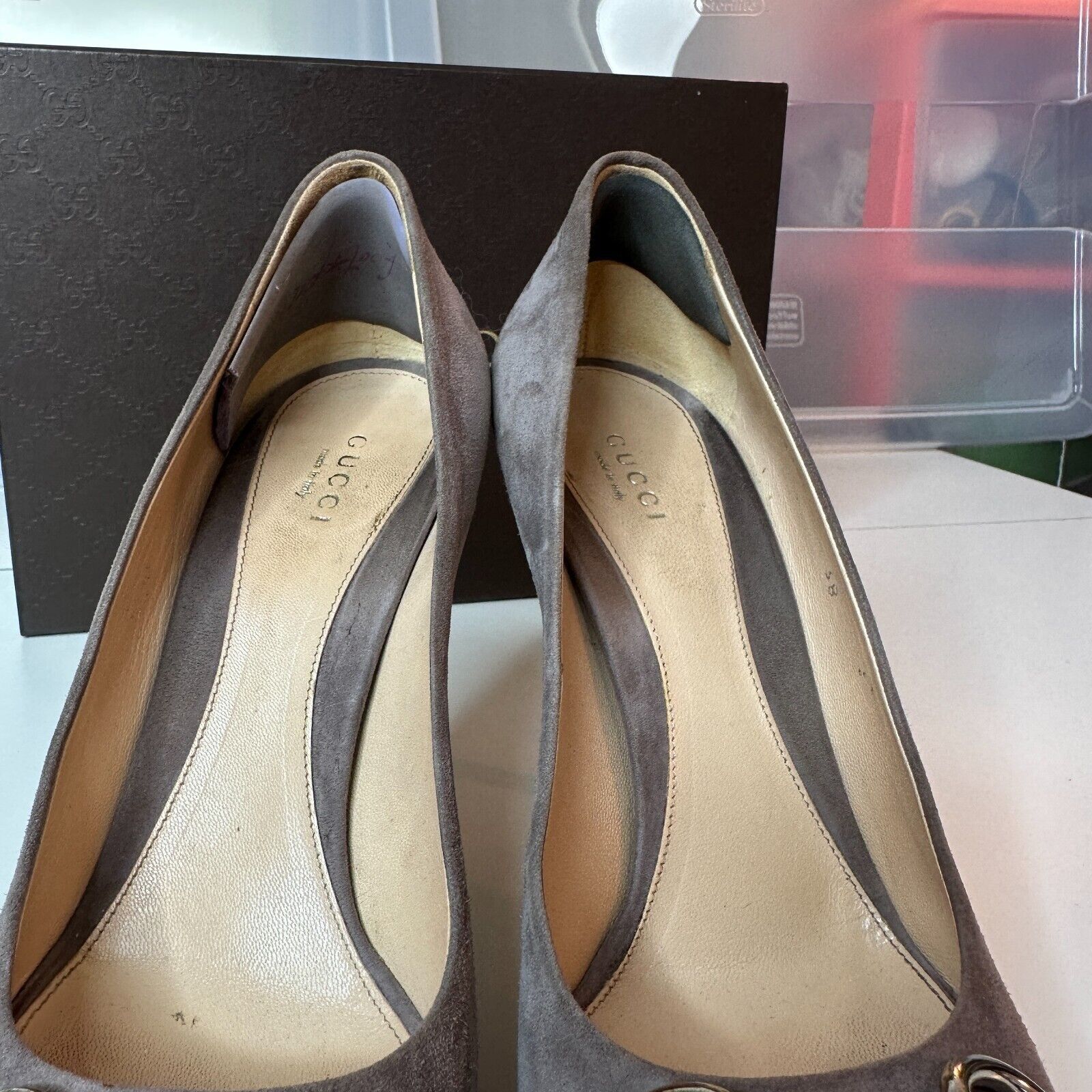 Gucci Gucci Kid Scamosciato Gray Suede Open Toe Stiletto 38 Size US 7.5 / IT 37.5 - 9 Thumbnail