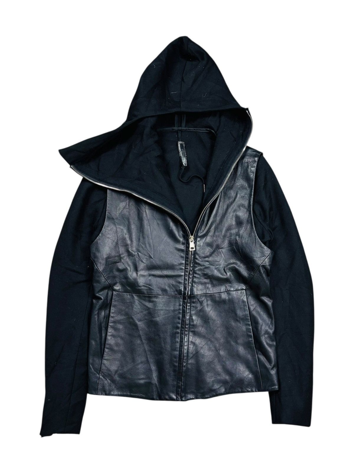 Ekam 2000s System - Rick Owens Style Asymetric Zip Leather Jacket Size US M / EU 48-50 / 2 - 2 Thumbnail