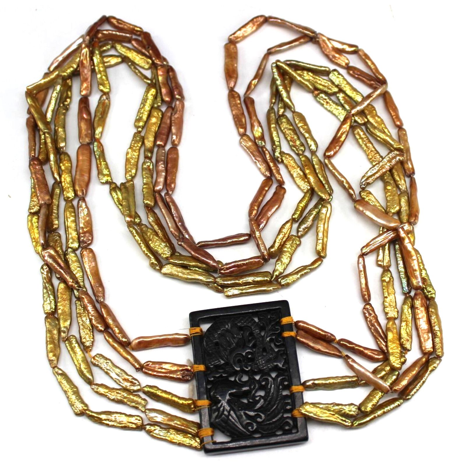 Other Rare 30" Bronze Biwa Stick Pearl Statement Necklace 2.5" Size ONE SIZE - 1 Thumbnail
