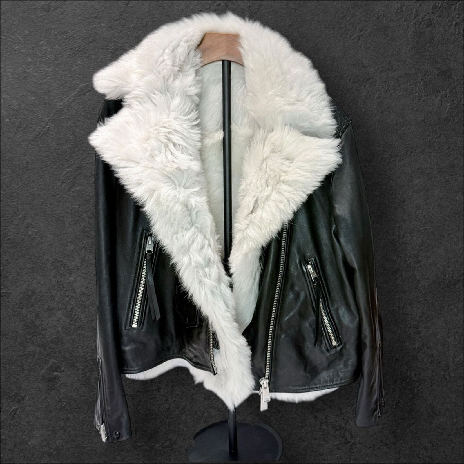 Allsaints AllSaints Lyra Shearling Lambskin Leather Biker Jacket Size L / US 10 / IT 46 - 3 Thumbnail