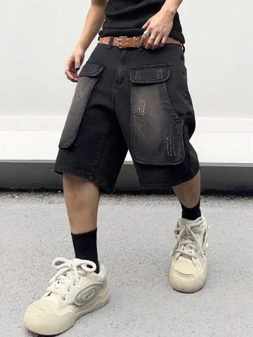 Cargo Shorts Washed Distressed Denim