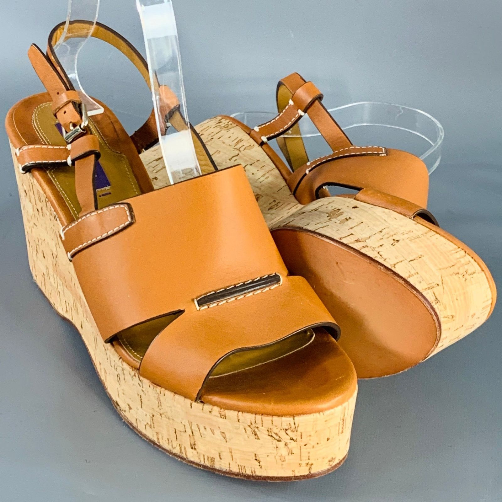 Ralph Lauren RALPH LAUREN COLLECTION Tan Leather Platform Sandals Size US 10 / IT 40 - 5 Thumbnail