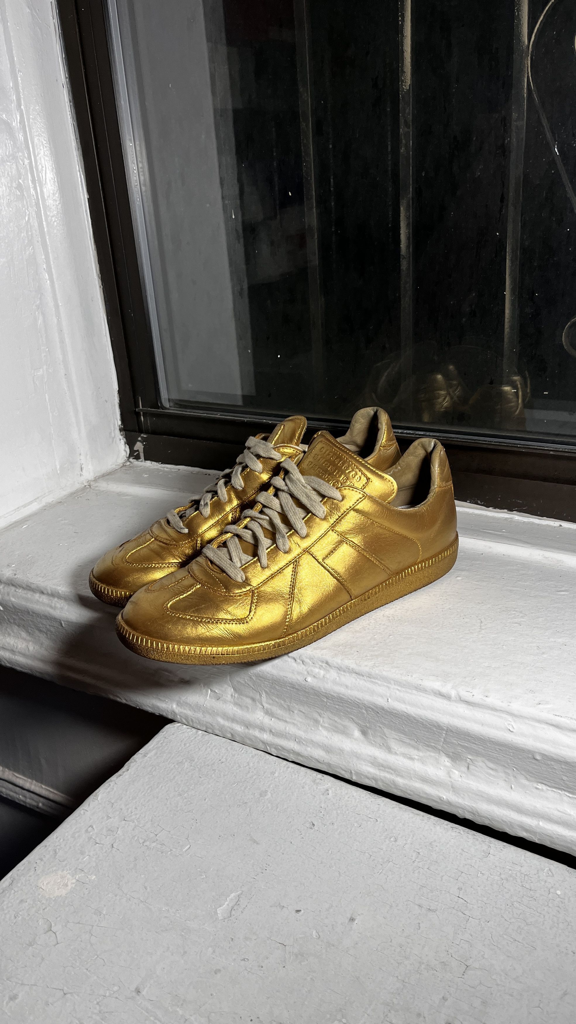 image of Maison Margiela Gat German Trainer Low Metallic Gold Shoes, Men's (Size 9)