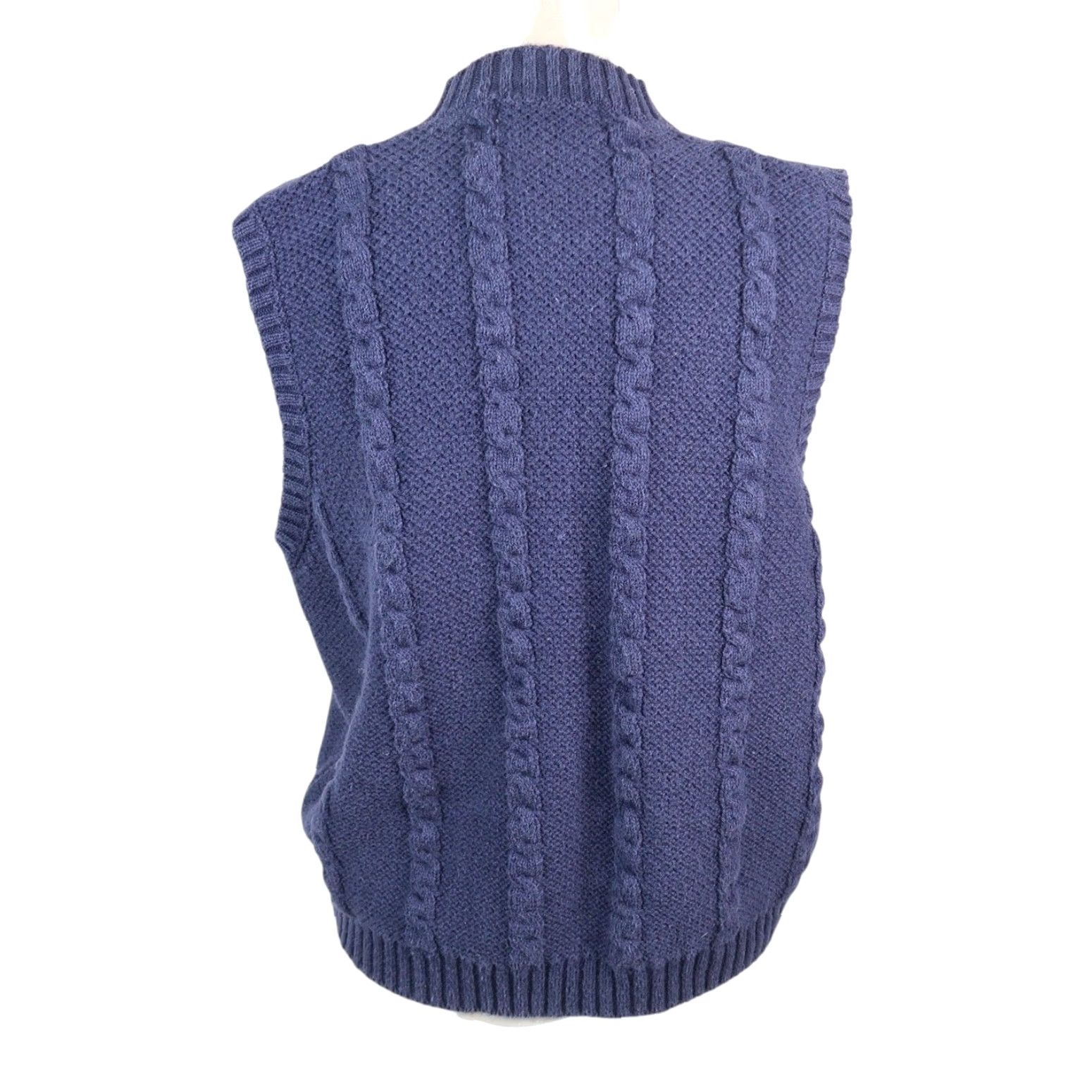 Vintage VINTAGE Hunts' Point Navy Blue Cardigan Sweater Vest M Sleeveless Cable-Knit Cotton Ramie 90s Women Girls Mens? Size M / US 6-8 / IT 42-44 - 4 Thumbnail