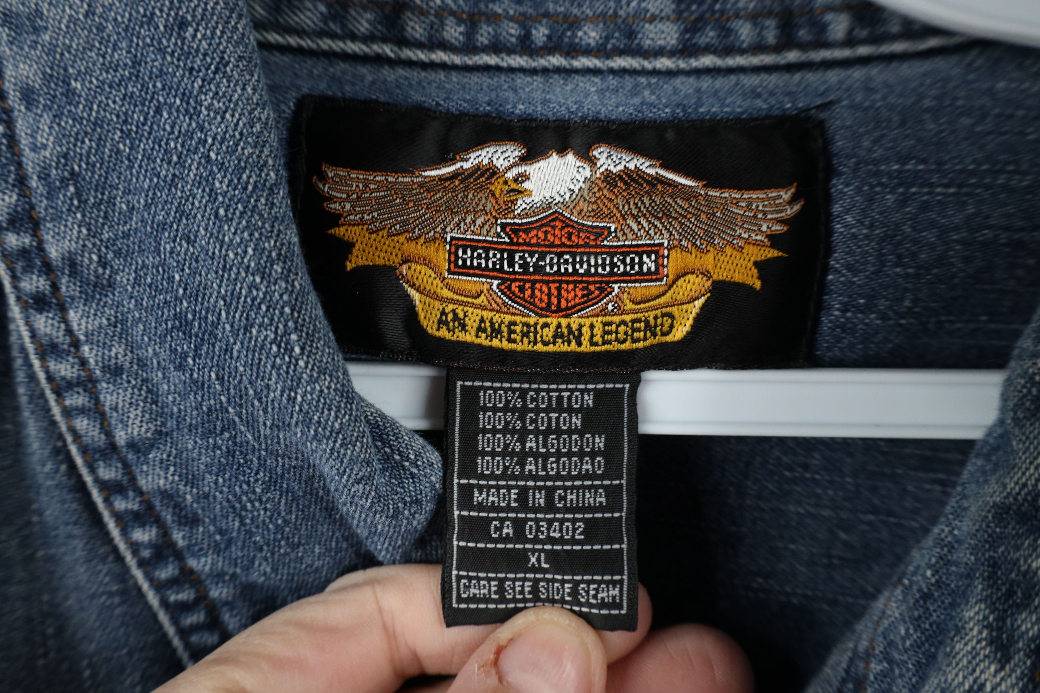 Harley Davidson × Vintage Vintage 90s Harley Davidson Denim Jean Button Shirt Cotton Size US XL / EU 56 / 4 - 9 Thumbnail
