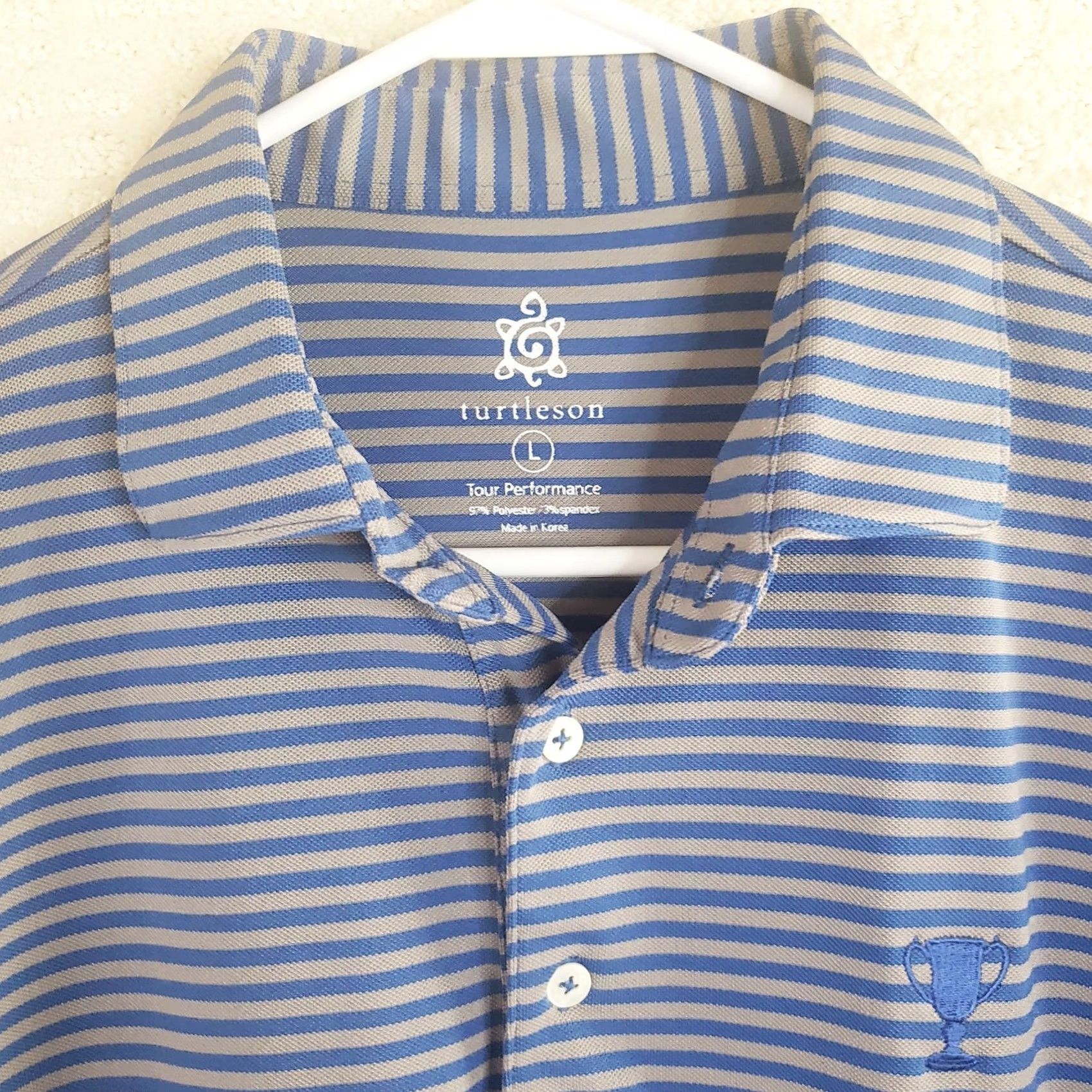 Vintage Turtleson Golf Polo Men’s L Blue Gray Striped Short Sleeve Stretch Pique Fabric Polo Shirt Size US L / EU 52-54 / 3 - 4 Thumbnail