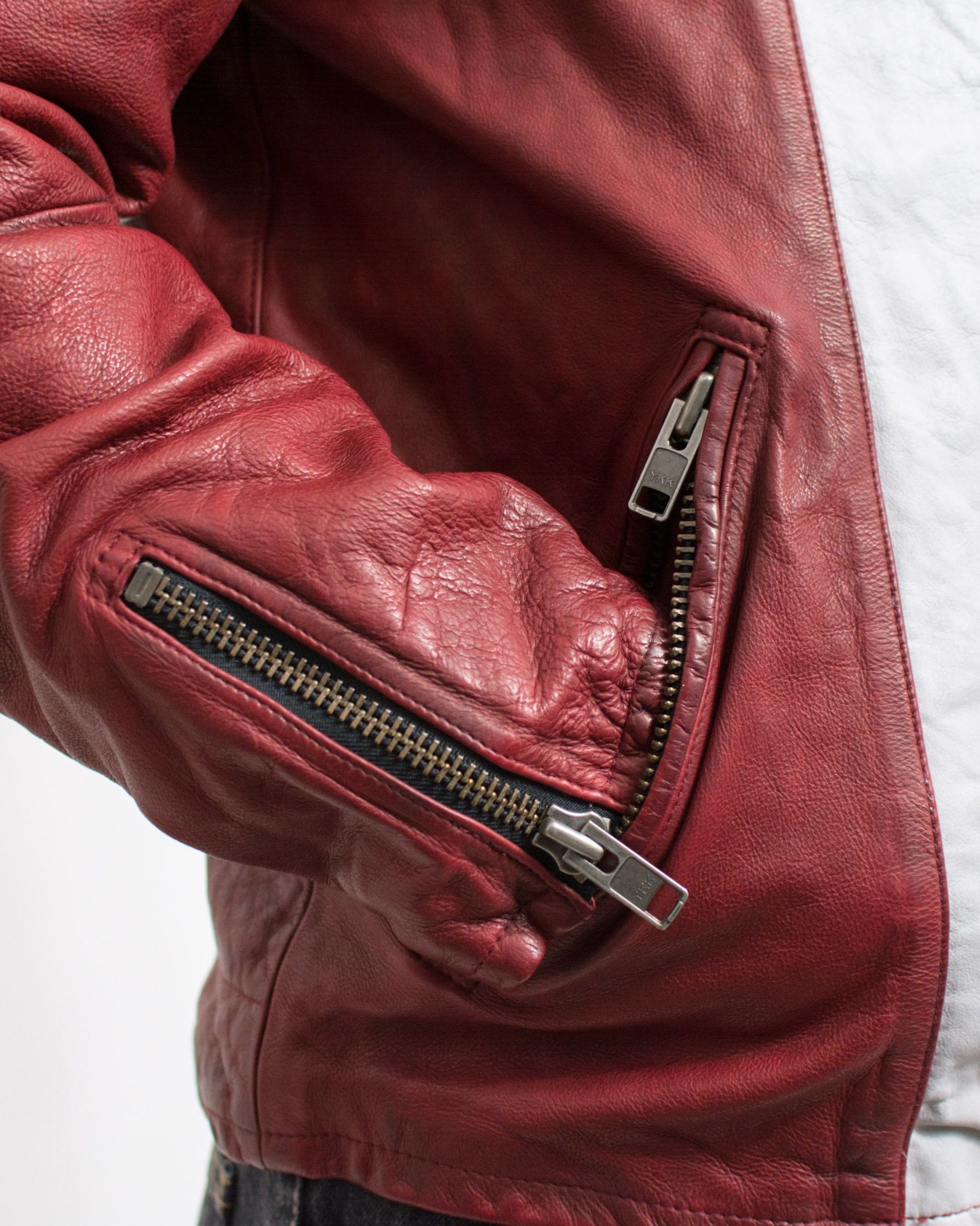 Gap × Genuine Leather GAP Red Leather Racing Jacket Y2K Vintage Distressed Men’s L Size US L / EU 52-54 / 3 - 2 Thumbnail