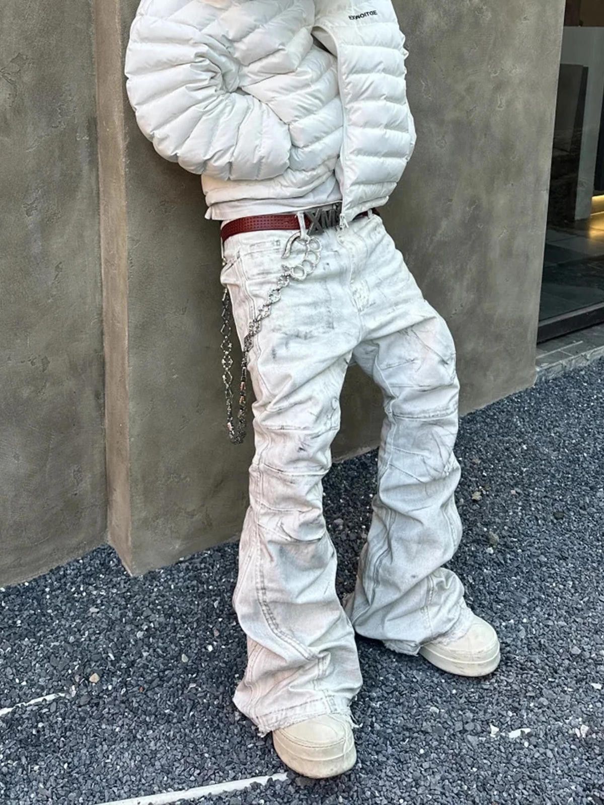Other Tie-Dye Micro-Flare Floor-Length White Denim | Washed Stack Size US 32 / EU 48 - 1 Thumbnail