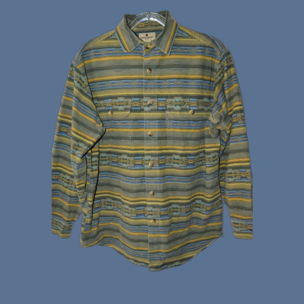 Vintage VINTAGE Woolrich Shirt Men LS Green Striped Western Flannel Button-Up - Size L Size US L / EU 52-54 / 3 - 1 Thumbnail