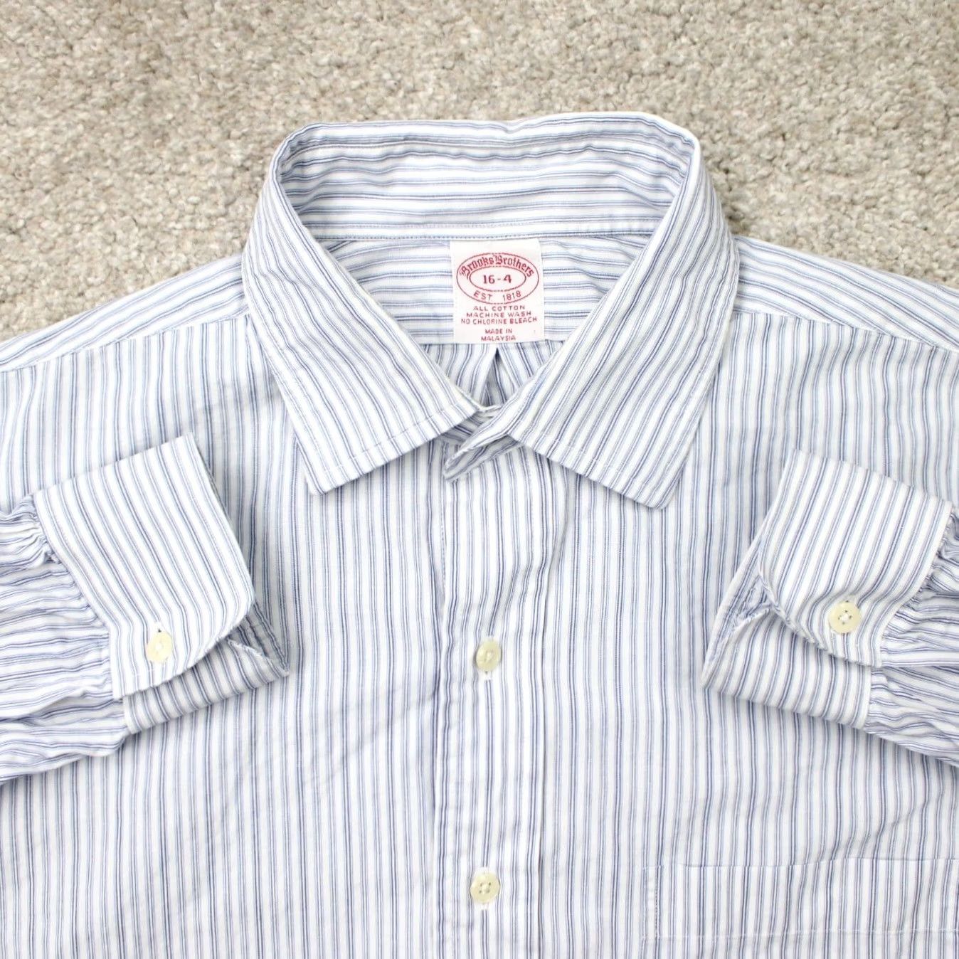 Brooks Brothers Brooks Brothers Regent Shirt Men 16, 4 Blue/White 100% Cotton Long Sleeve Button Down Shirt Mens Regular Style Classic Size US L / EU 52-54 / 3 - 2 Thumbnail