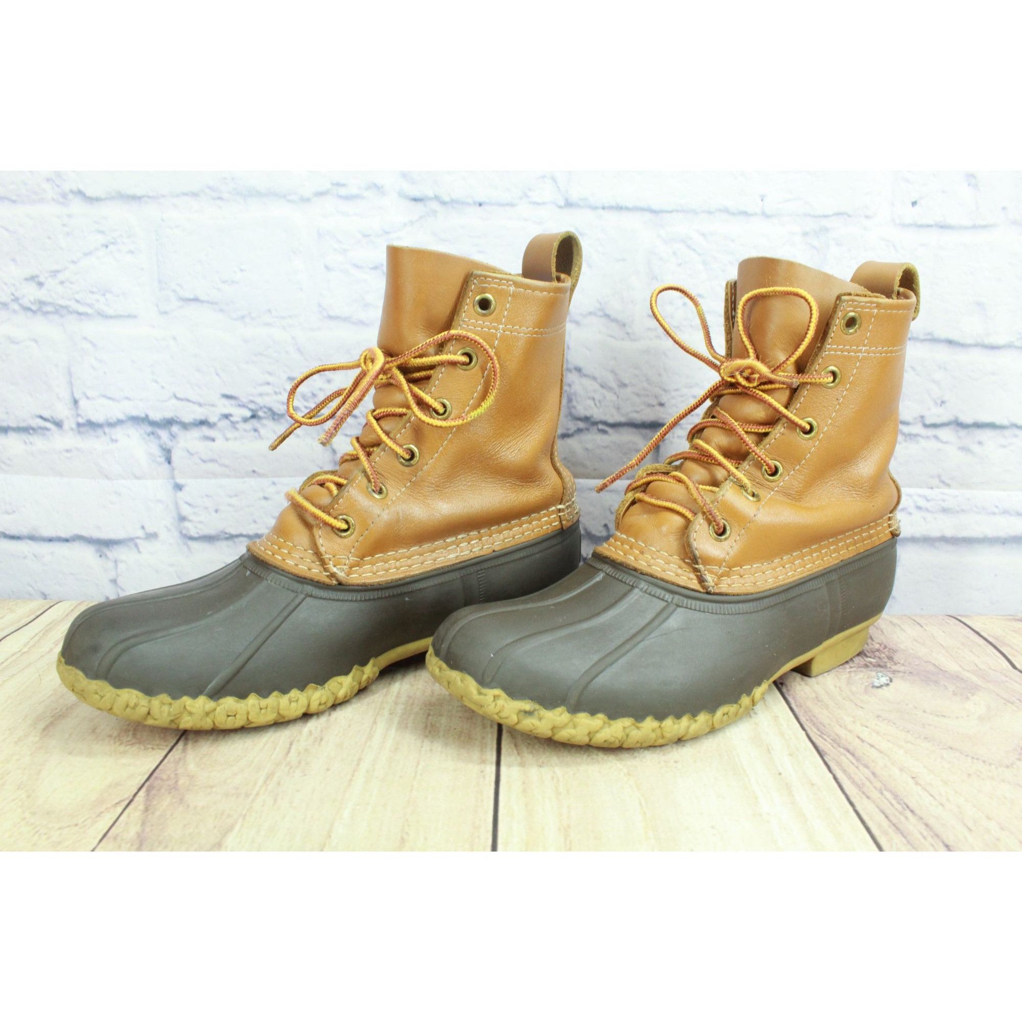 L.L. Bean LL Bean Women's Lace Up Unlined Ankle Duck Boots Brown Leath Size US 7 / IT 37 - 3 Thumbnail