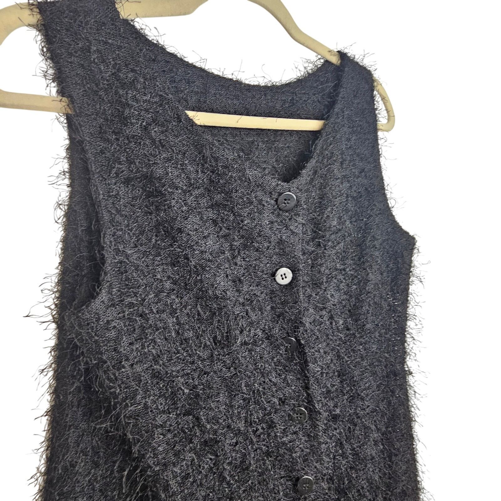 VTG Harari Silk Blouse S Black Eyelash Sleeveless Whimsygoth