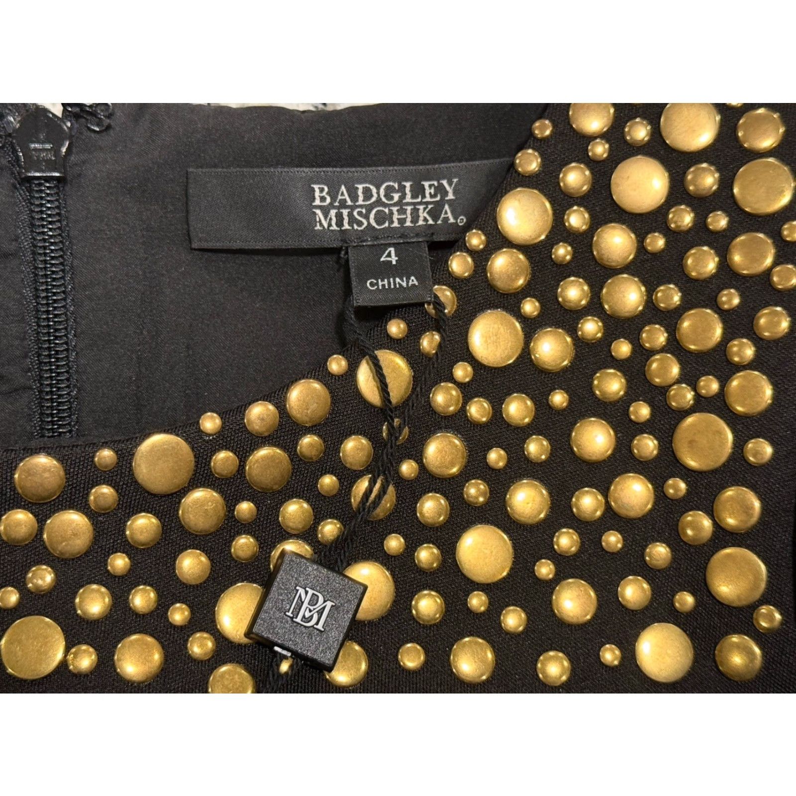Badgley Mischka Badgley Mischka Dress Woman Black Scuba Studded Rosette-Sleeve Knee Length Size 4 NWT Size S / US 4 / IT 40 - 5 Thumbnail
