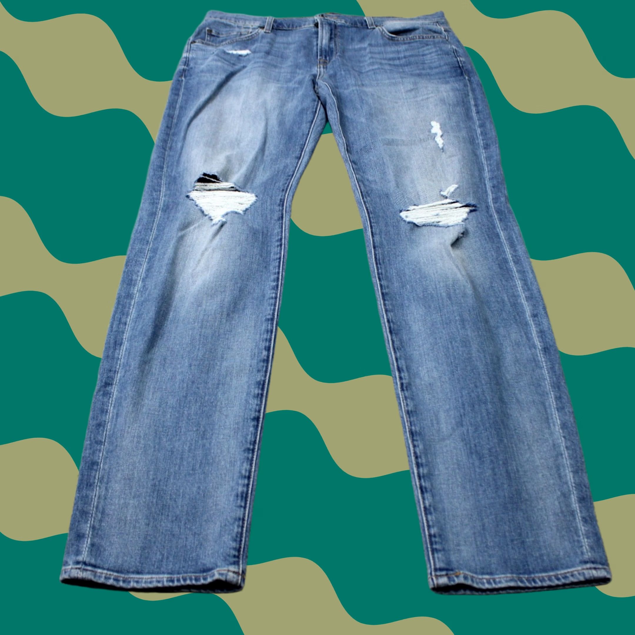 7 For All Mankind 7 For All Mankind Ryley Jeans Mens 33 Blue Distressed Cotton Stretch 34" inseam Size US 33 - 1 Thumbnail