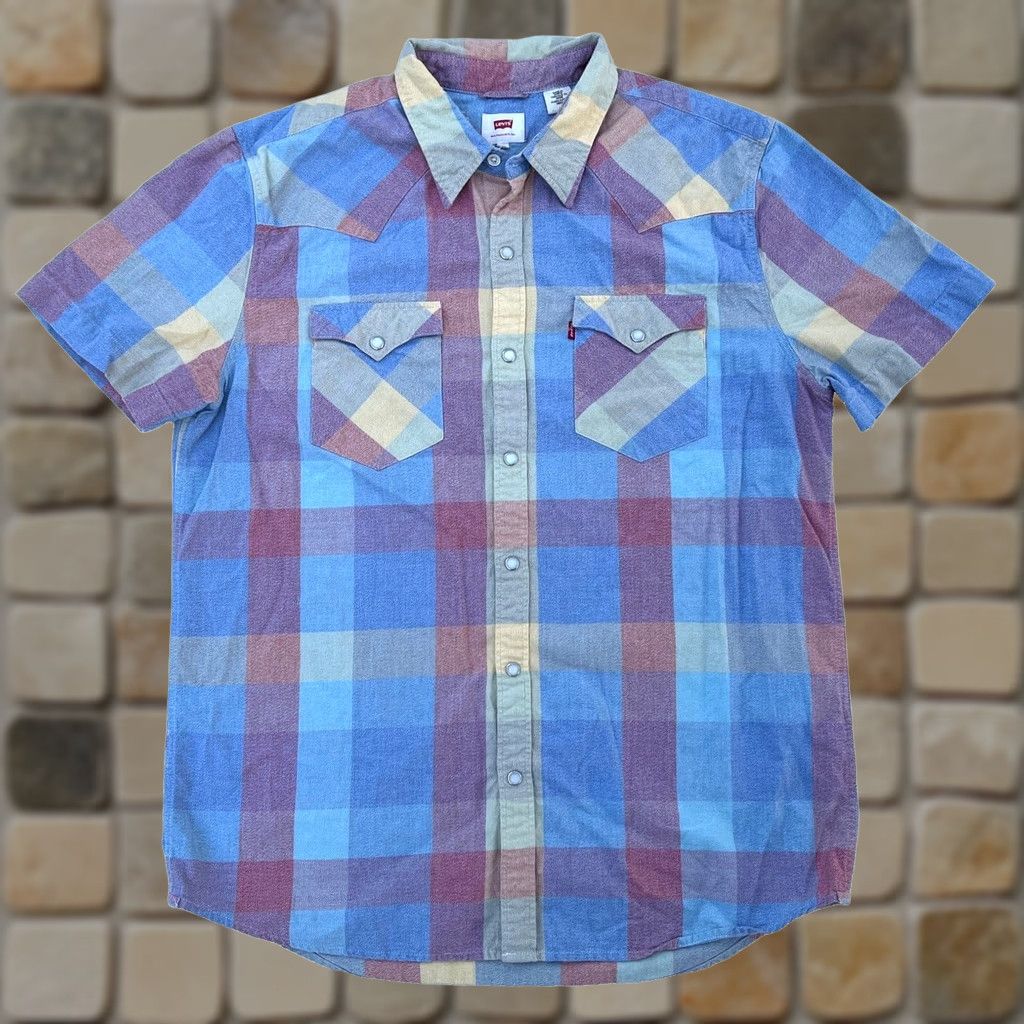 Levi's Levi's Shirt Men’s Short Sleeve Pearl Snap Western Plaid Sz L Multicolor Cotton Button-Up Pocket Western - Mens Size US L / EU 52-54 / 3 - 1 Thumbnail