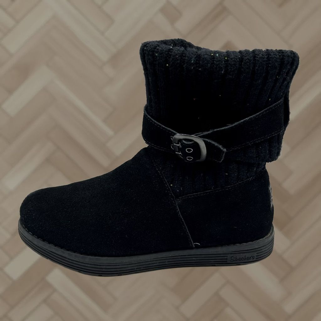 SKECHERS SKECHERS Boots Womens 7 Black Suede Sweater Ankle Pull On Cozy Casual Size M / US 6-8 / IT 42-44 - 1 Thumbnail