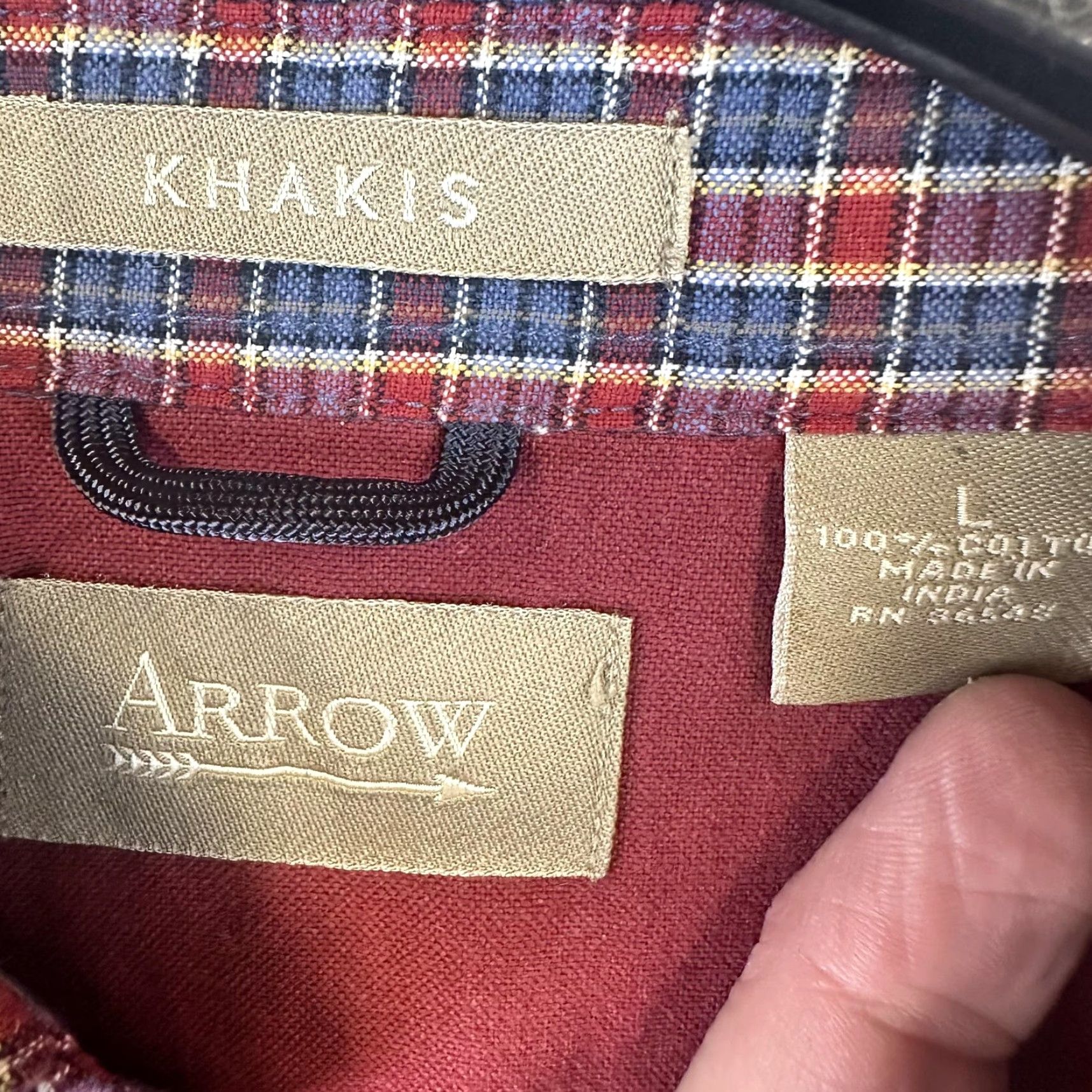 Arrow Arrow Shirt Mens Large Red Plaid Button-Down 100% Cotton Long Sleeve Shirt Size US L / EU 52-54 / 3 - 4 Thumbnail