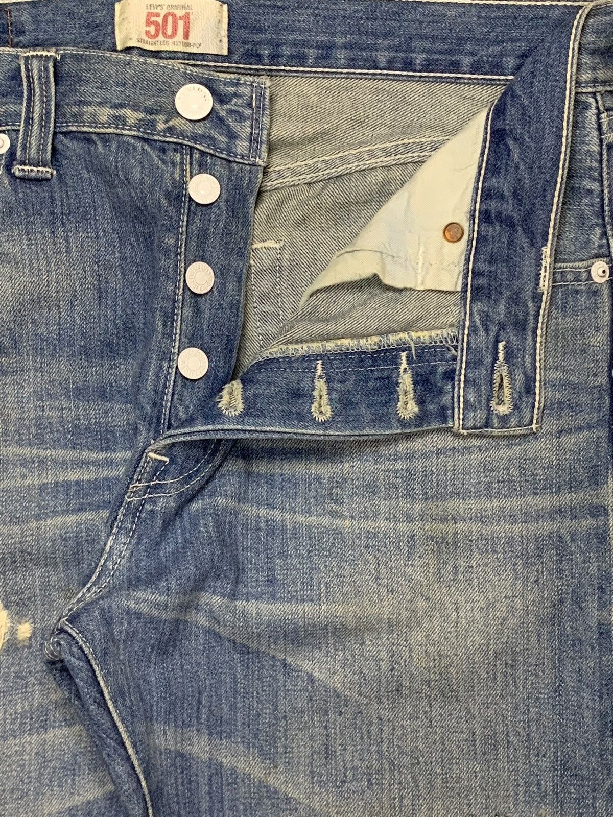 Levi's Vintage 90s Levis 501 Distressed Patched Loose Jeans Size US 31 - 3 Thumbnail
