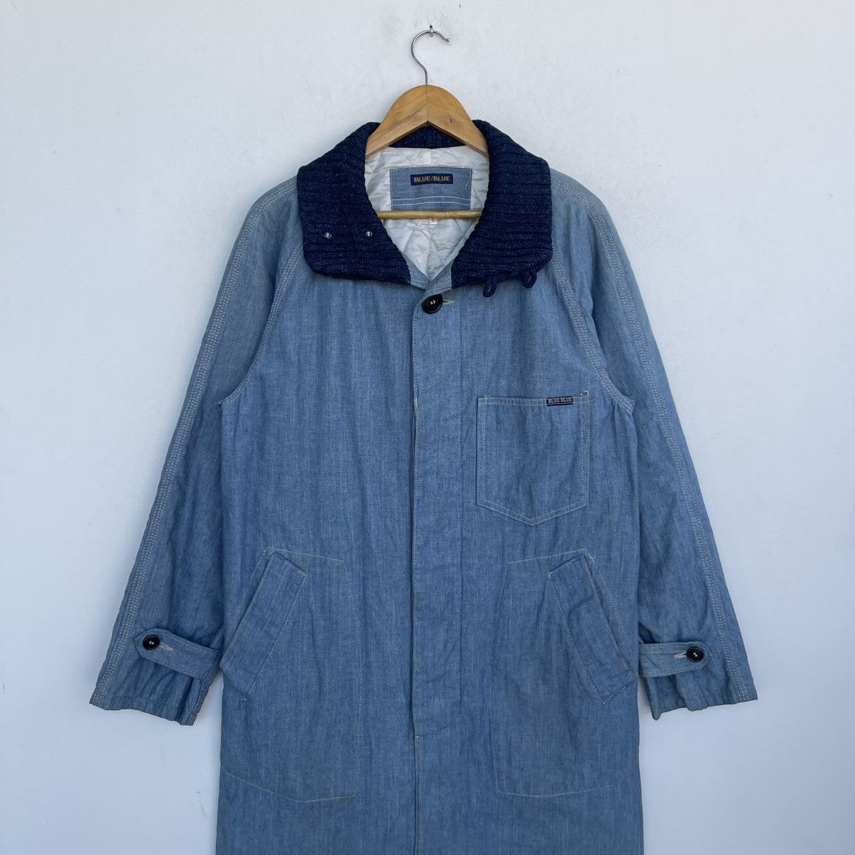 Blue Blue Japan Blue Blue Japan Indigo Knit Collar Quilted Denim Long Coat Size US M / EU 48-50 / 2 - 5 Thumbnail