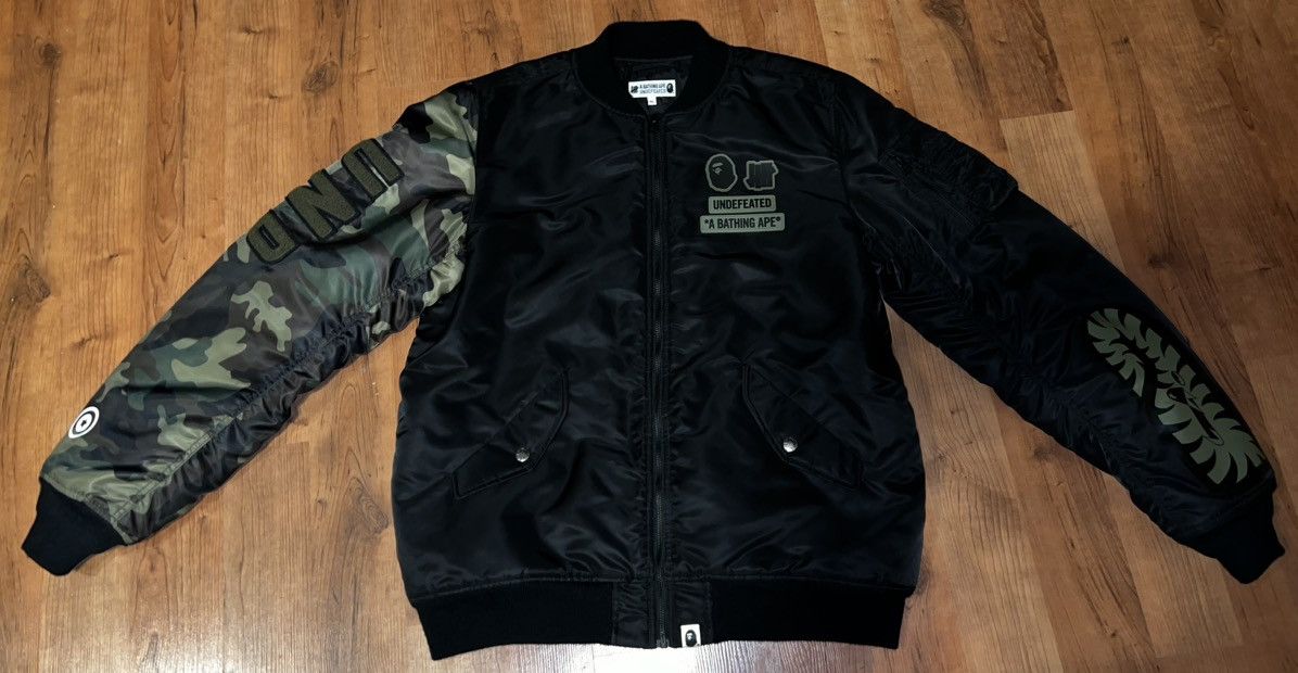 Bape Bape x Undefeated Woodland Camo MA-1 Jacket | Grailed