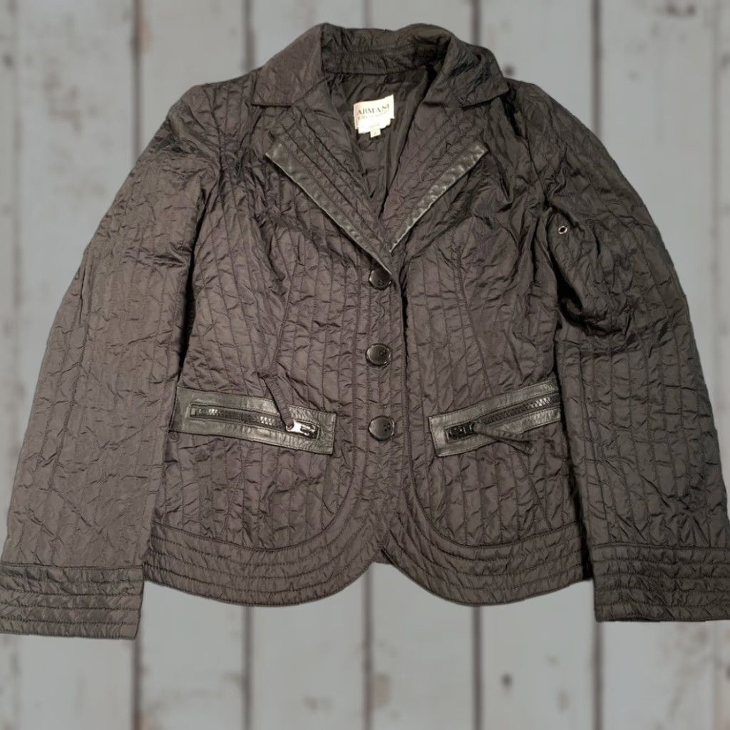 Armani Armani Collezioni quilted black jacket 2 Women Black Nylon Basic Jacket 2 Womens Size XS / US 0-2 / IT 36-38 - 1 Thumbnail