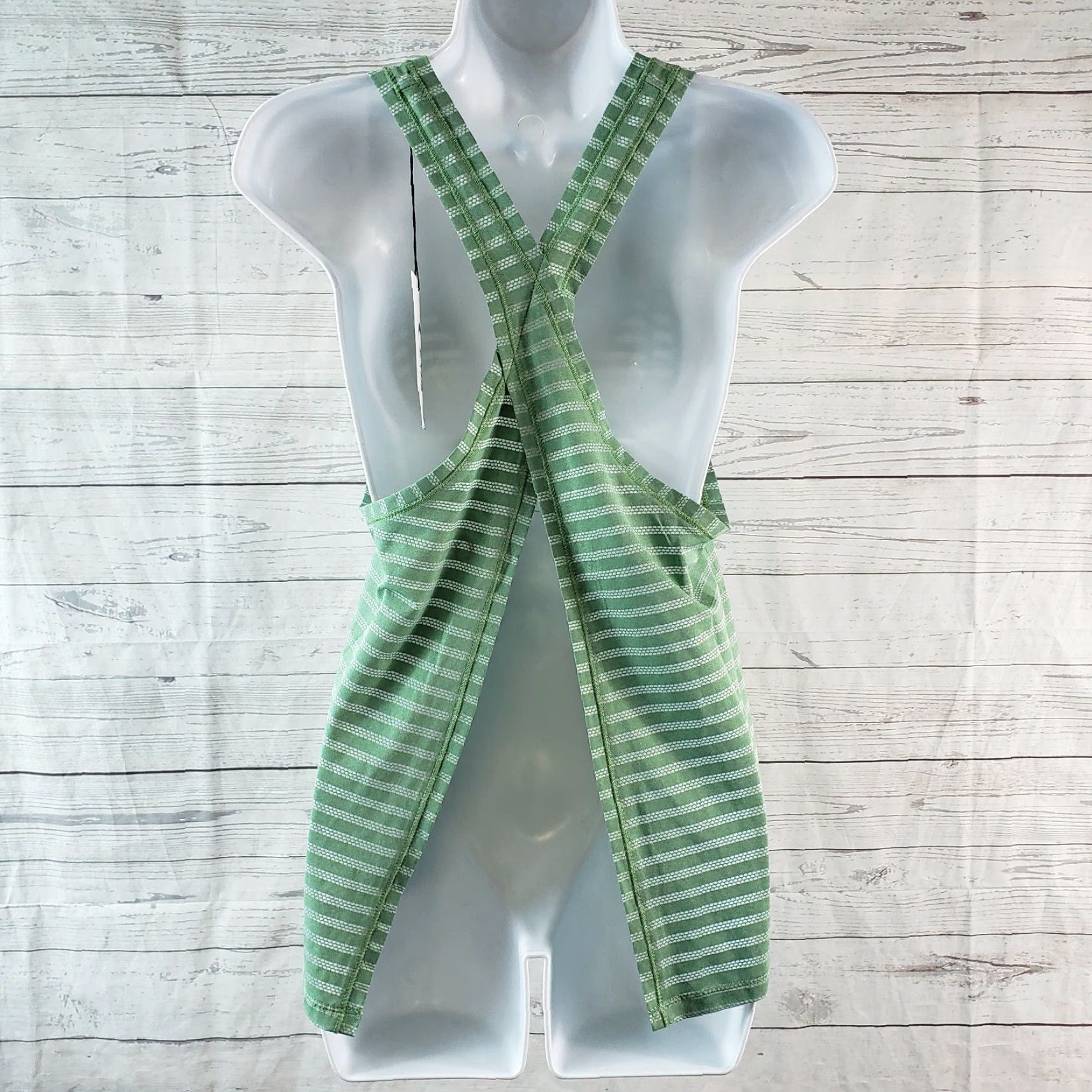 Vintage Zyia Womens Nimbus Split Back Tank Sz Small Green Striped Scoop Neck (Activewear) Tank Women Small Green Zyia Split Back Tank Size ONE SIZE - 4 Thumbnail
