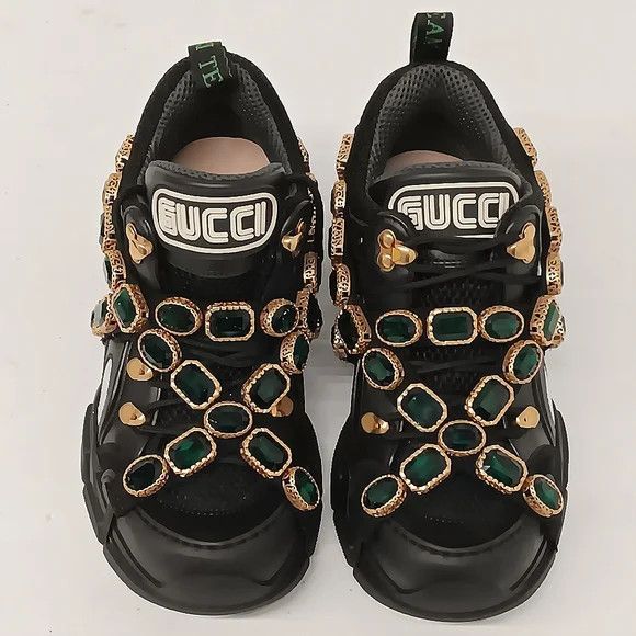 Gucci GUCCI Women's 'Black' Flashtreks w/ Crystals - EU36/US6 Size US 6 / IT 36 - 3 Thumbnail