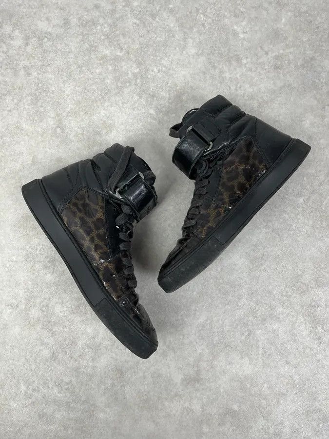 Yves Saint Laurent FW2012 Yves Saint Laurent Black Leopard High Leather Sneakers Size US 8 / EU 41 - 3 Thumbnail