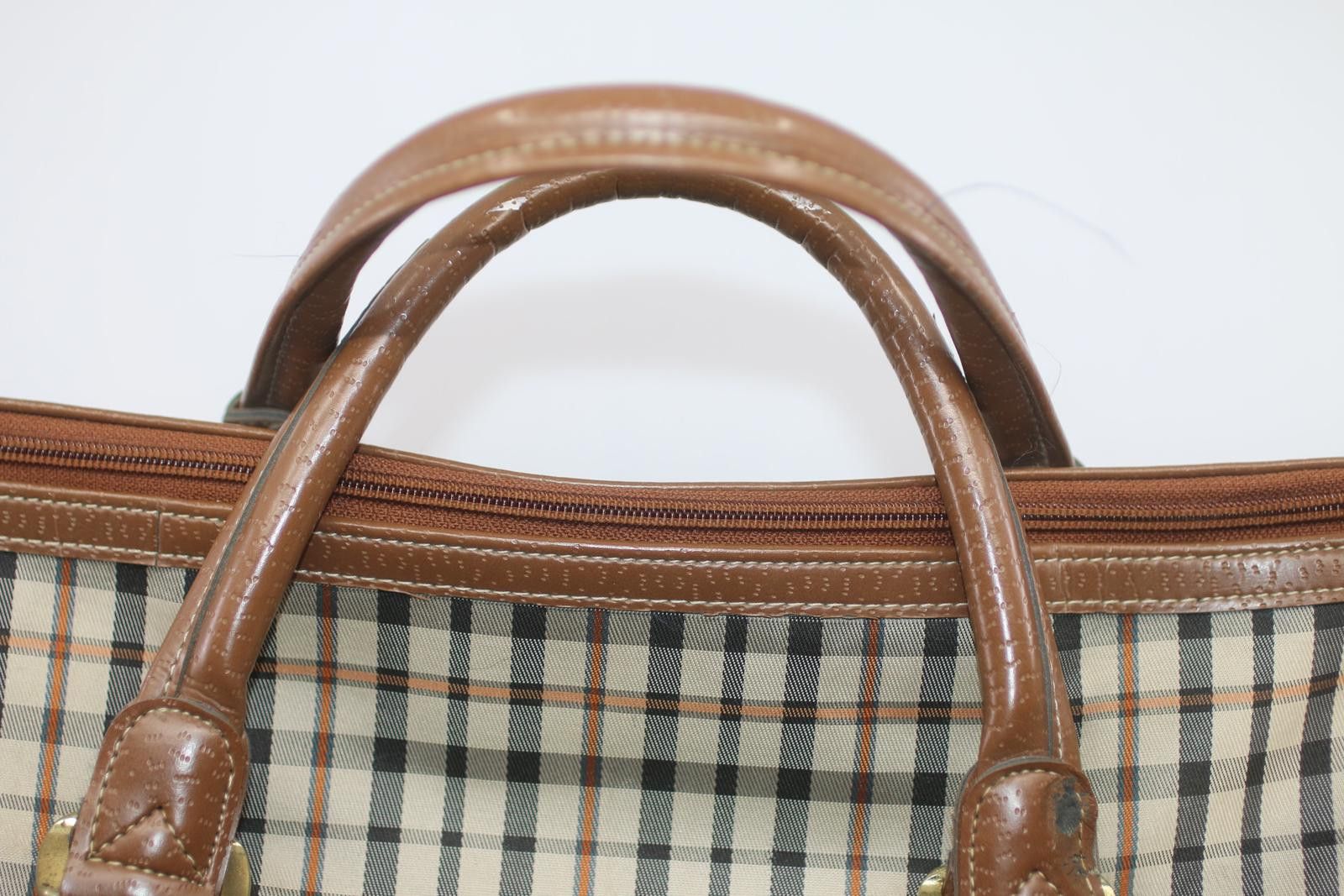 Other Vintage JAGUAR Plaid Duffle Bag Brown Leather Trim Travel Size ONE SIZE - 3 Thumbnail