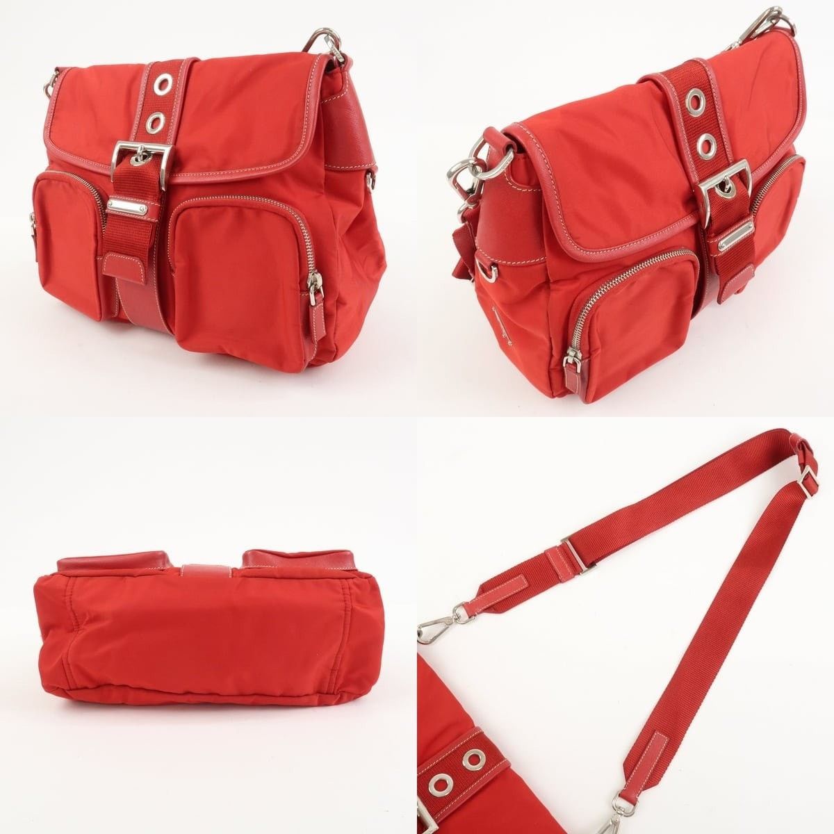 Prada Prada Nylon Saffiano Shoulder Bag Red Size ONE SIZE - 3 Thumbnail