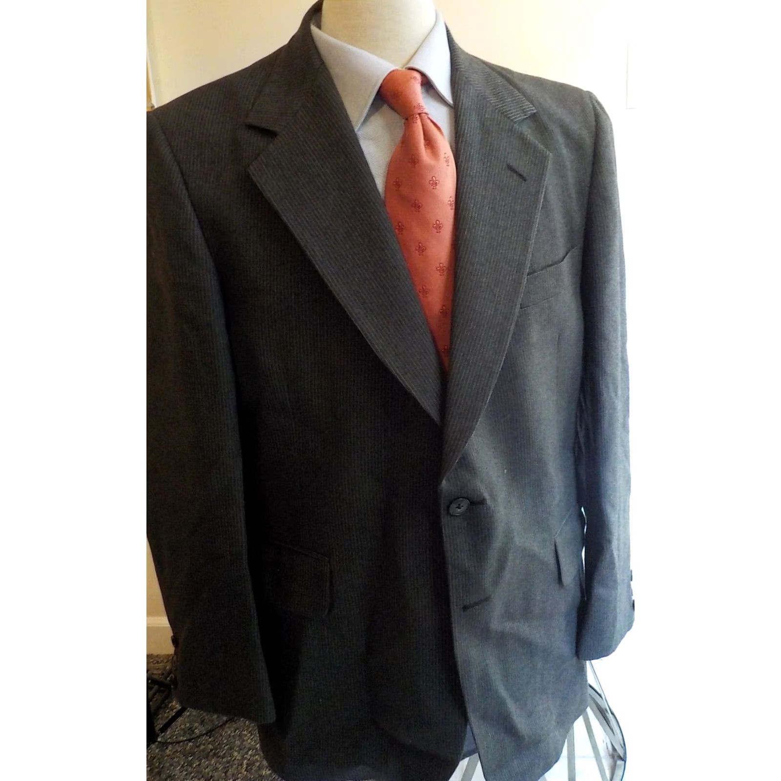 DAKS VINTAGE DAKS Suit 2 Button Pinstriped Gray Wool 42R Regular Pants 36x31 Mens Accessories Size 42R - 2 Thumbnail