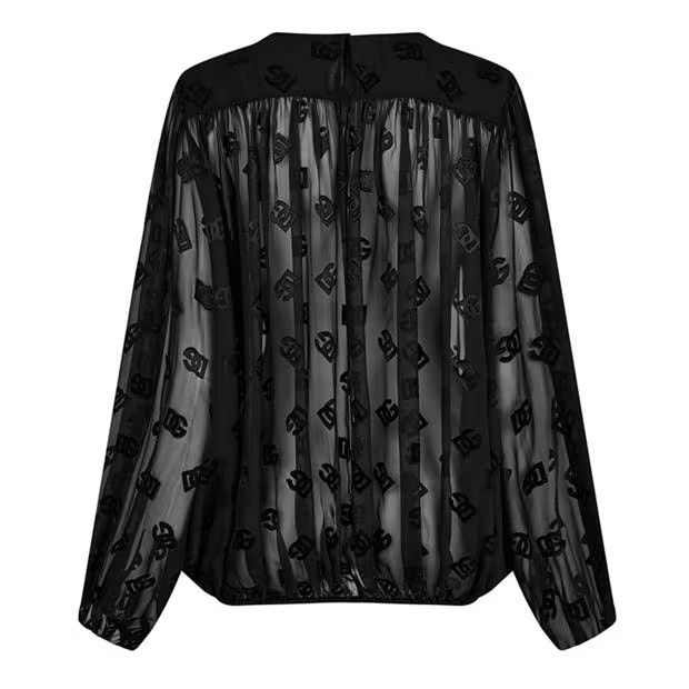 Dolce & Gabbana o1g2r1mq1024 Allover Logo Devore Blouse in Nero Size S / US 4 / IT 40 - 2 Thumbnail