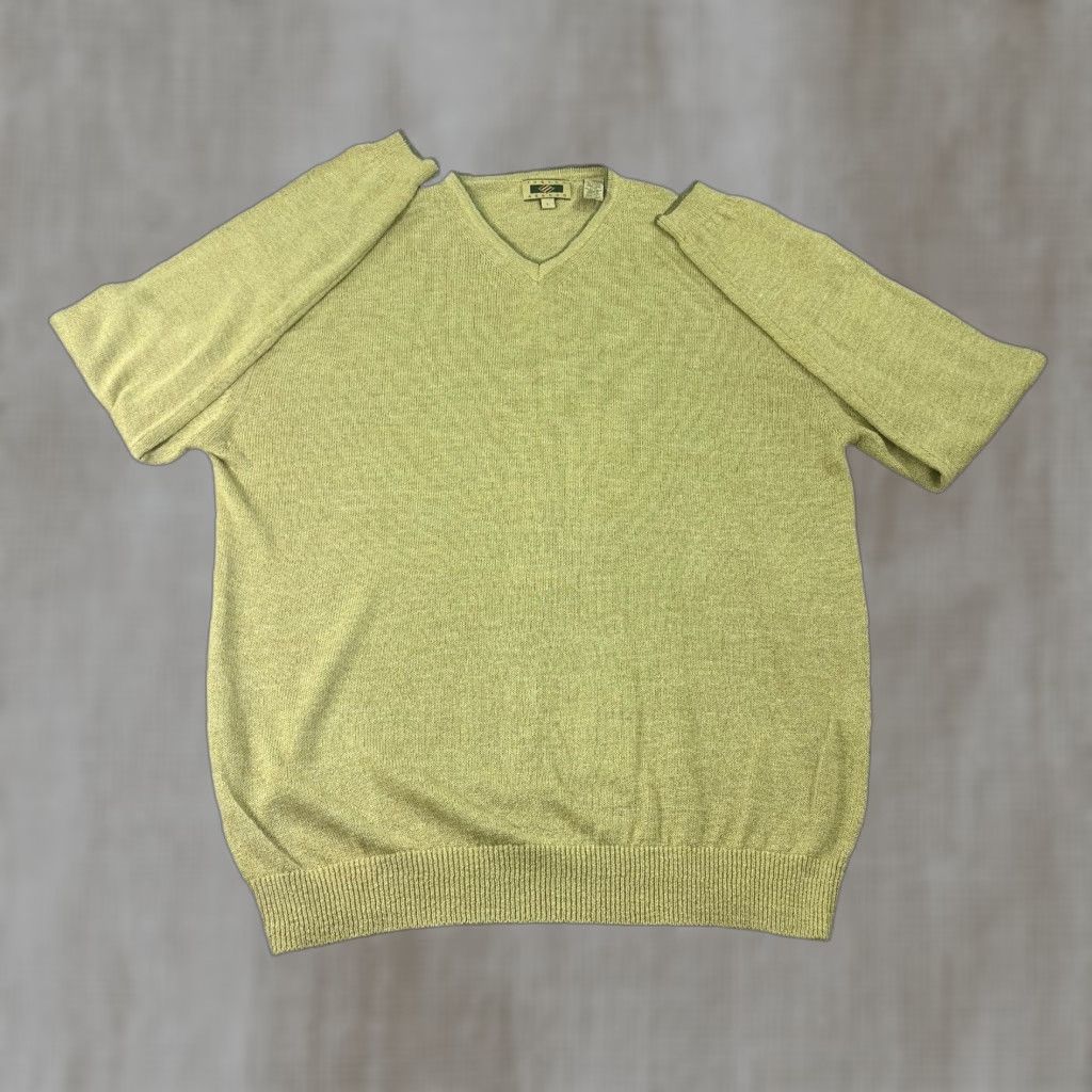VINTAGE Joseph Abboud Sweater Mens L Green Linen Blend V-Neck Italian Yarn Pullover Knit Casual Mens L Green Linen Blend V-Neck Pullover Knit