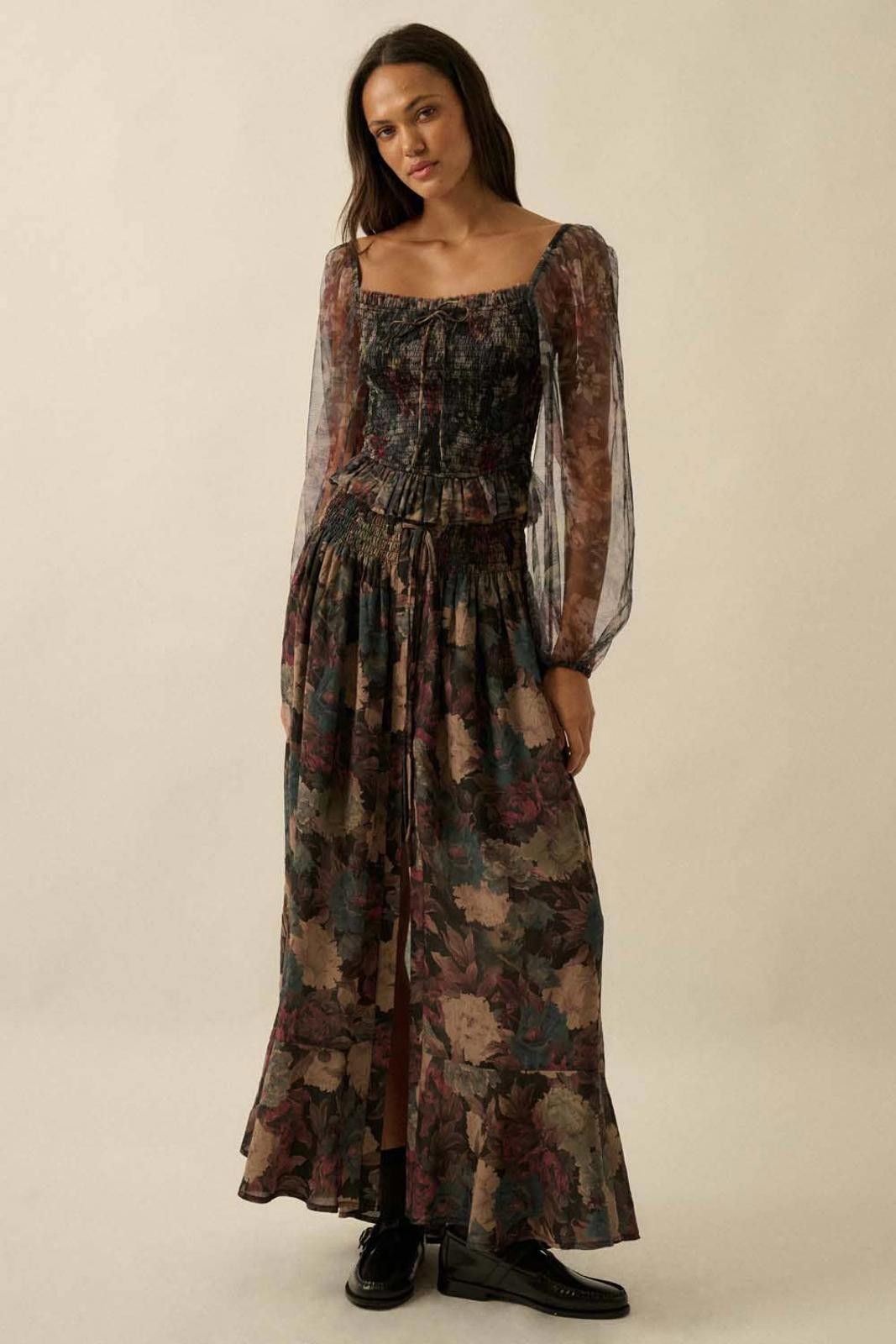 Other Layered Floral-Print Tulle Smocked Peasant Top by Promesa Size S / US 4 / IT 40 - 10 Thumbnail