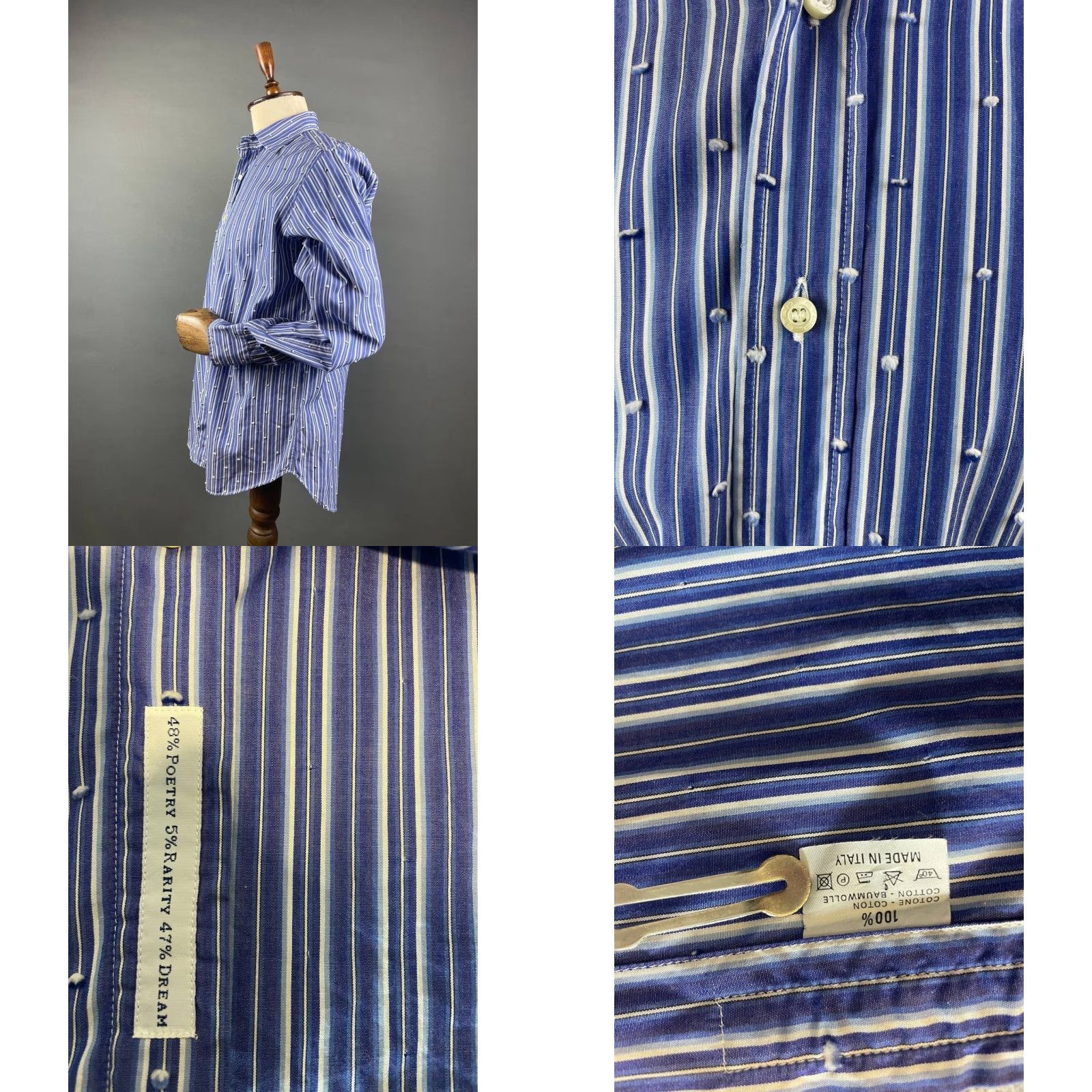 Etro ETRO Milano Mens Button-Up Shirt XL Blue Pinstripe Paisley Print Long Sleeve Size US XL / EU 56 / 4 - 8 Thumbnail
