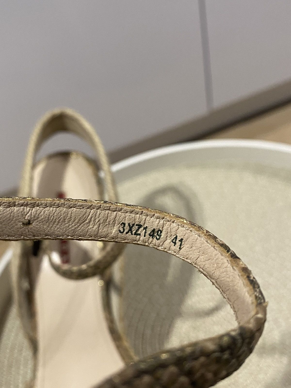Prada Prada Bow Sandals with Ankle Strap Gold Snakeskin Leather Size US 11 / IT 41 - 7 Thumbnail