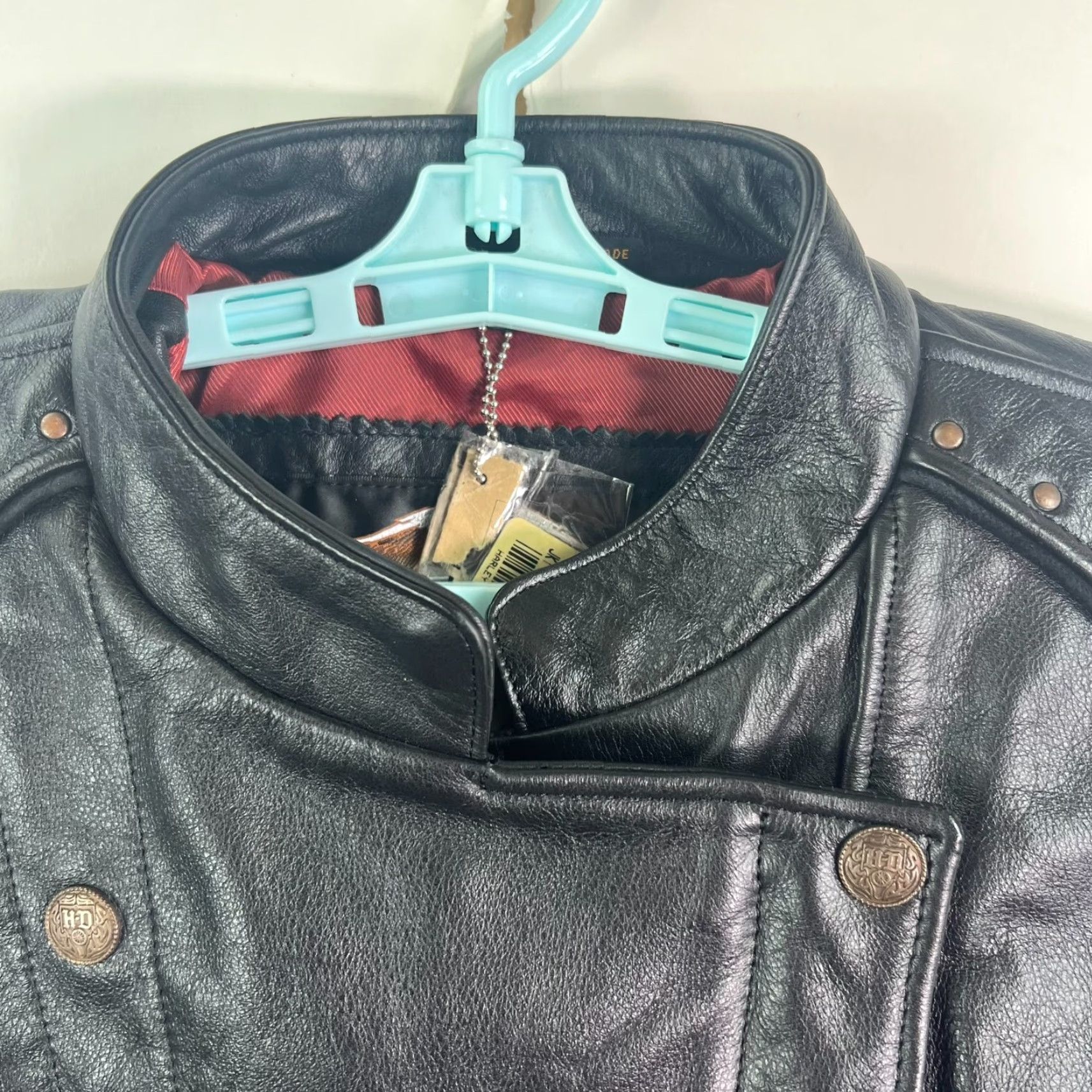 Harley Davidson Harley-Davidson Motorcycle Leather Rivet Jacket Women's Size M Chest 54 Black Logo Studded Zipper Satin Lined Mid-Length Pockets Size M / US 6-8 / IT 42-44 - 2 Thumbnail