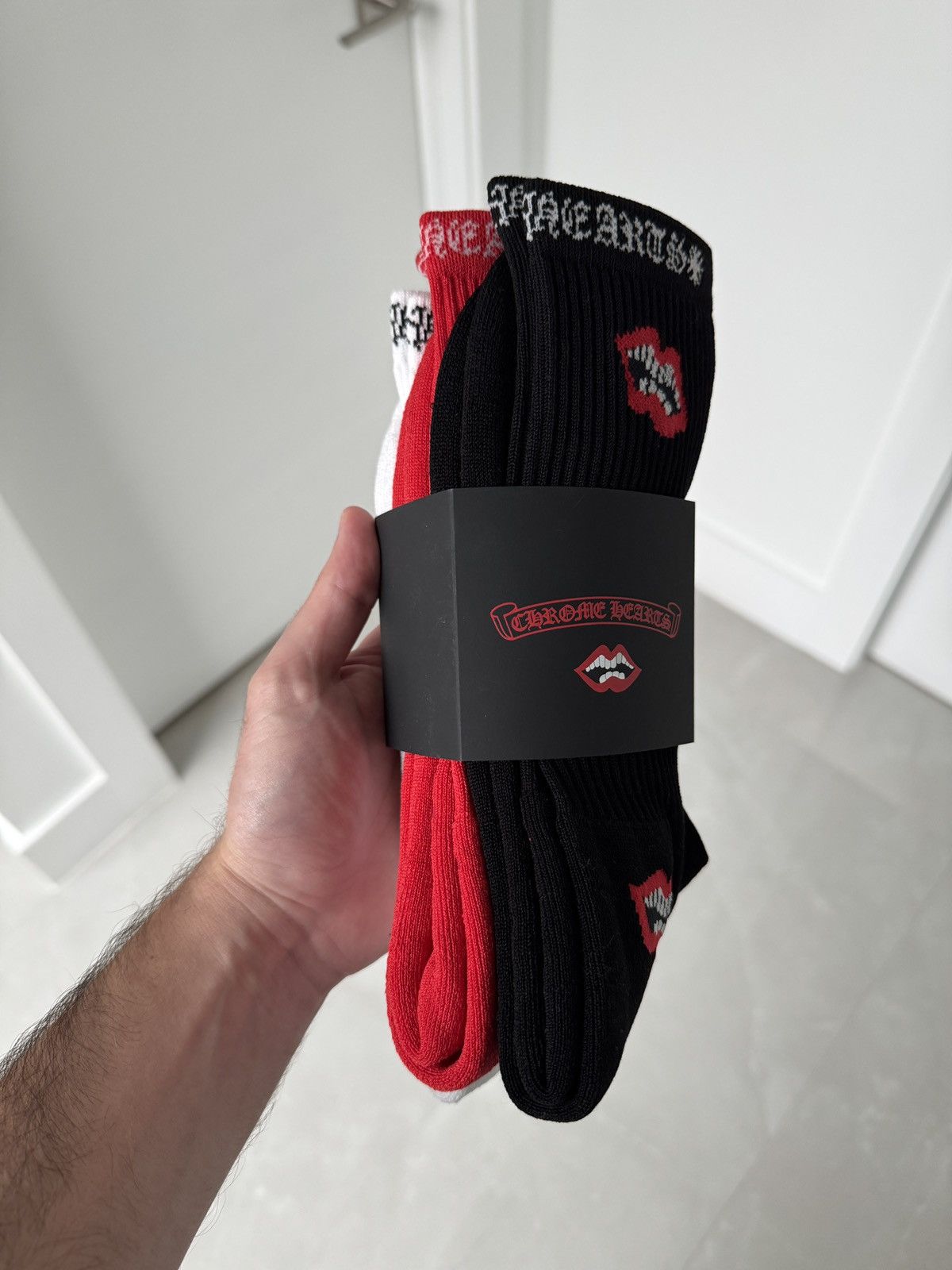 Chrome Hearts Matty Boy Socks Sz Large Black/White/Red New