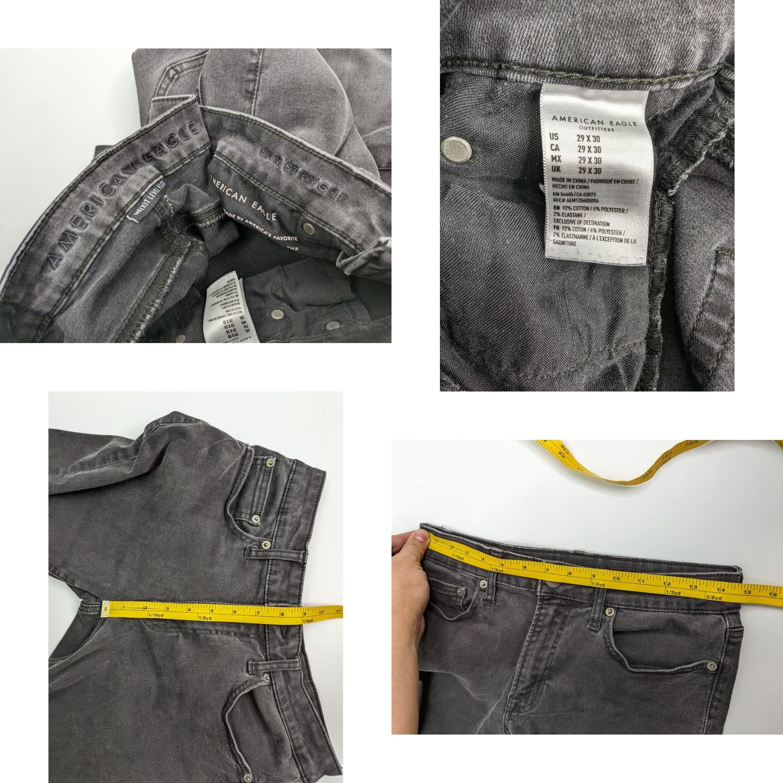 American Eagle Outfitters American Eagle Jeans Slim Straight Men 29 x 30 Black Stretch Dark Wash Denim Cotton Blend Logo Accessories Size US 29 - 8 Thumbnail