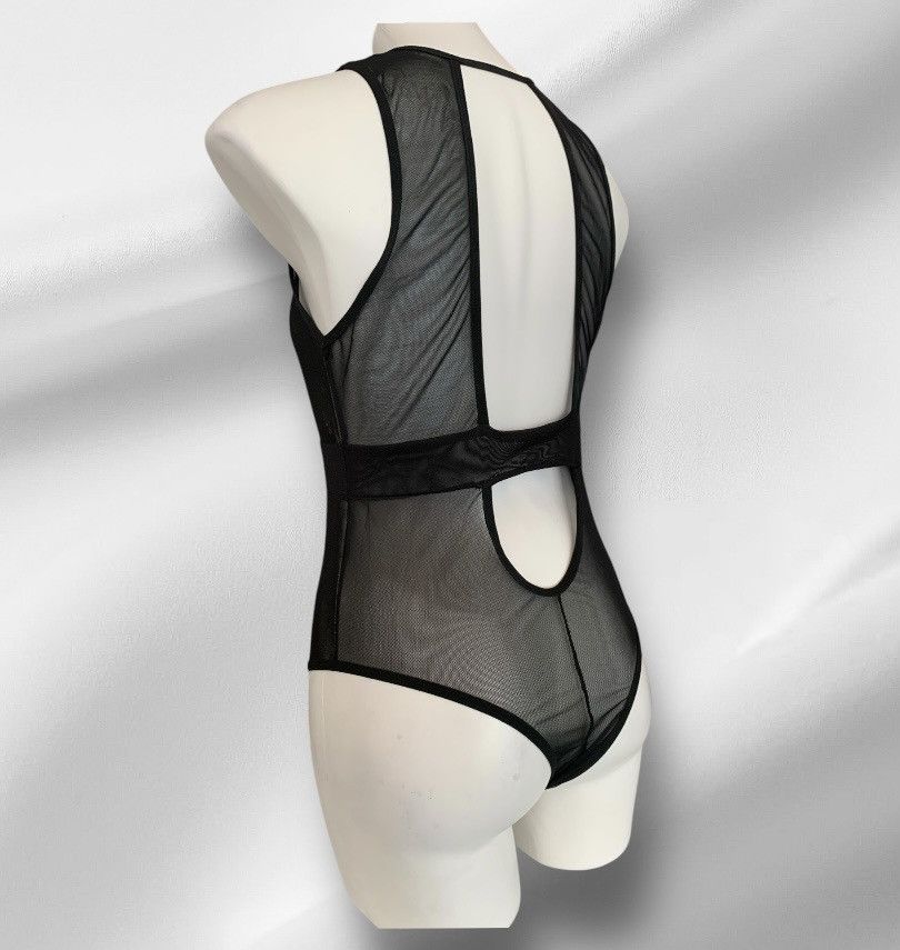 Designer NWT Black Mesh One Piece Bodysuit Lingerie Embroidered Lace Size M / US 6-8 / IT 42-44 - 9 Thumbnail