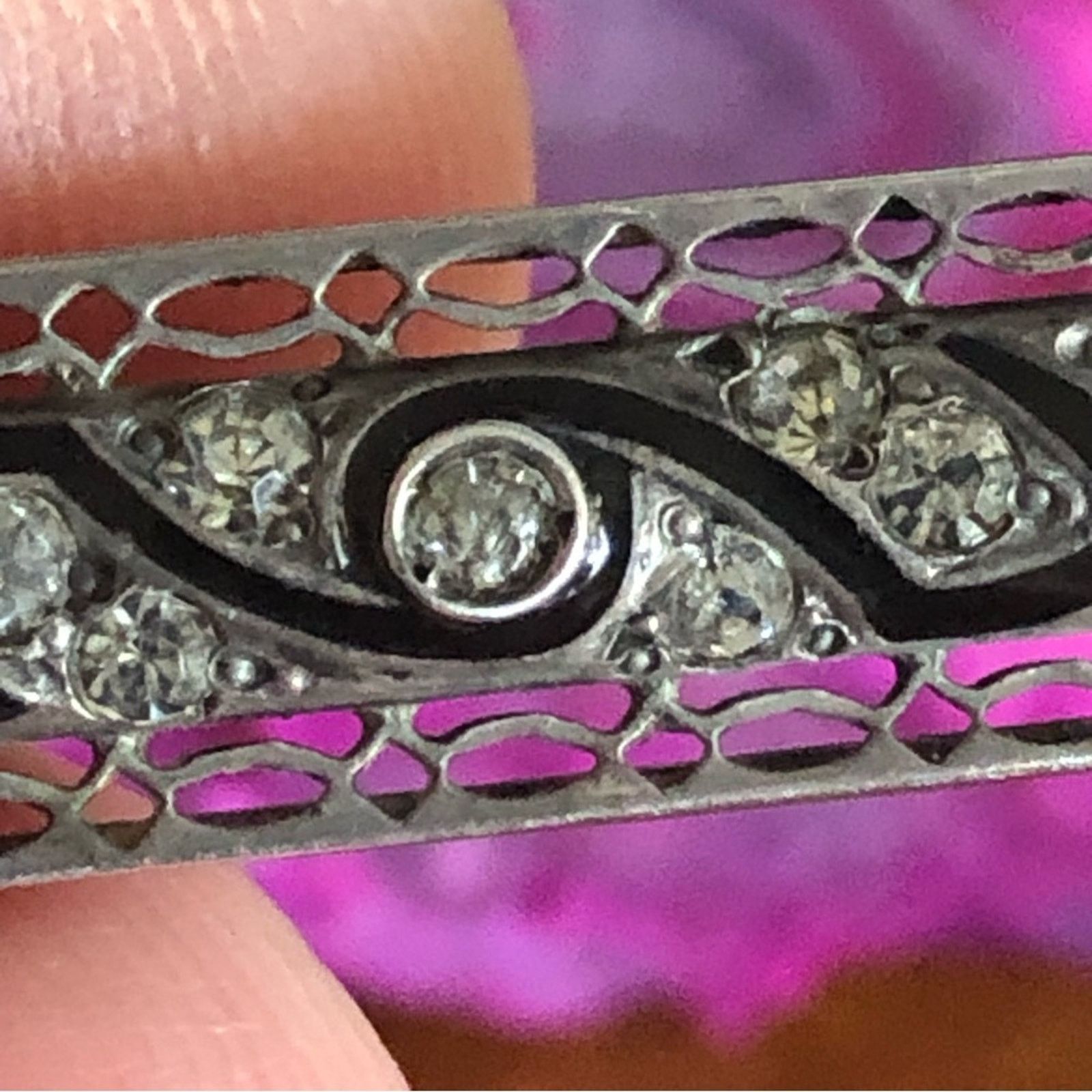 Jewelry Antique art deco Fishson Sterling silver stone bar brooch Size ONE SIZE - 10 Thumbnail