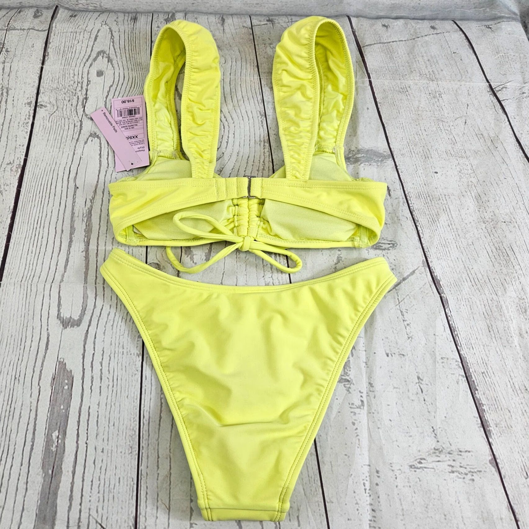 Vintage Wild Fable Bikini Womens 2 Piece 2XS Neon Yellow Low Rise High Leg Cheeky Size ONE SIZE - 4 Thumbnail