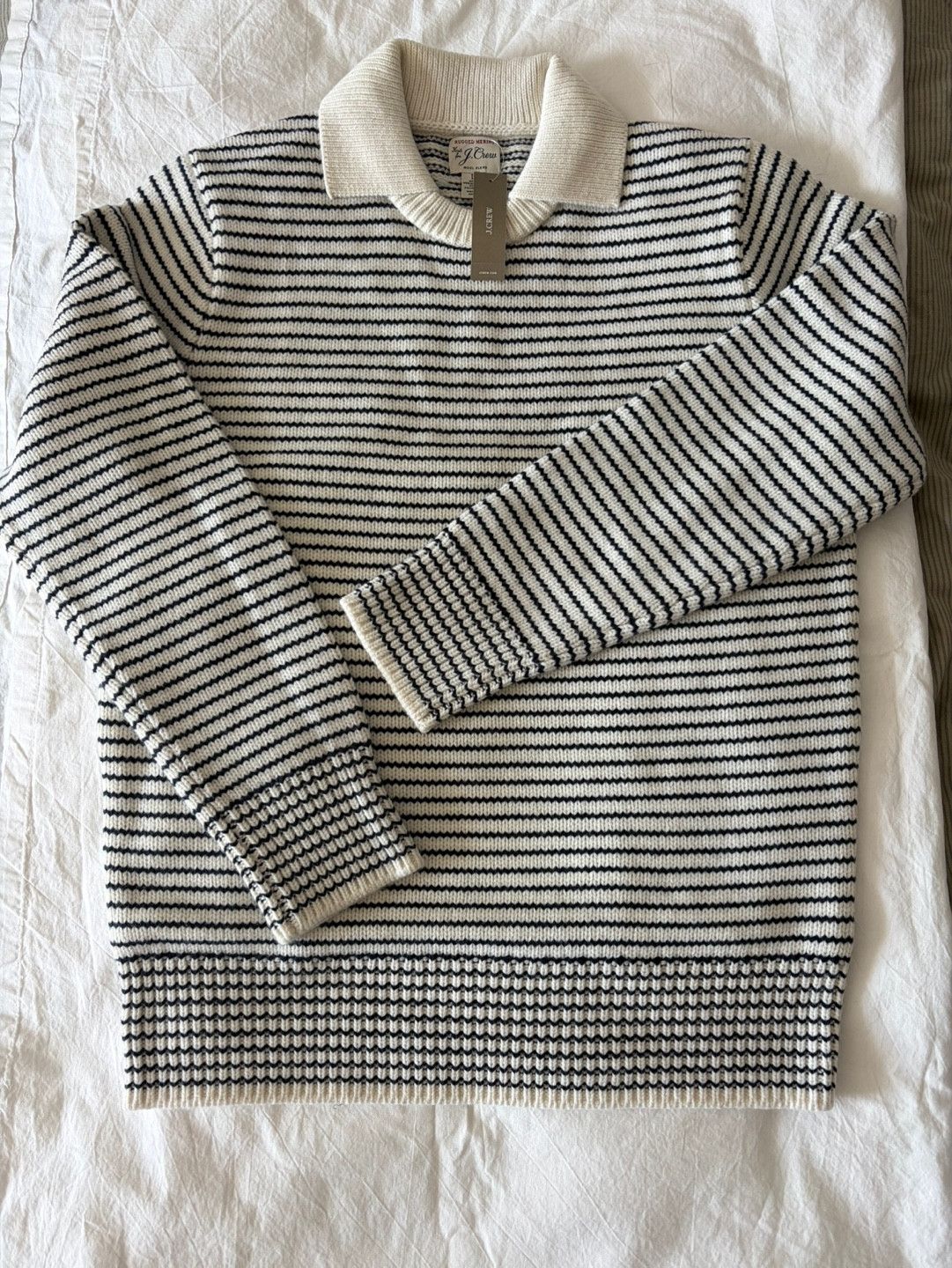J.Crew rugged merino wool-blend collared sweater in stripe Size US L / EU 52-54 / 3 - 2 Thumbnail